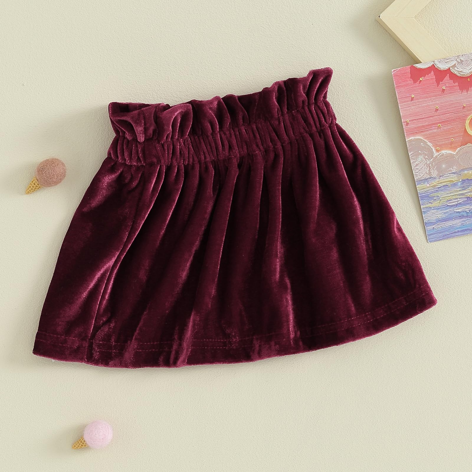 Baby Girls Velvet Skirt Infant A-Line Pleated Skirt Toddler Princess Skirt Cute Fall Winter Party Clothes (Wine Red, 2-3 Years)