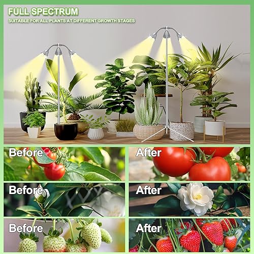 Miniatura 7 de TAURUSY Luces de cultivo para plantas de interior de espectro completo con soporte de trípode desmontable, luz regulable para plantas de interior