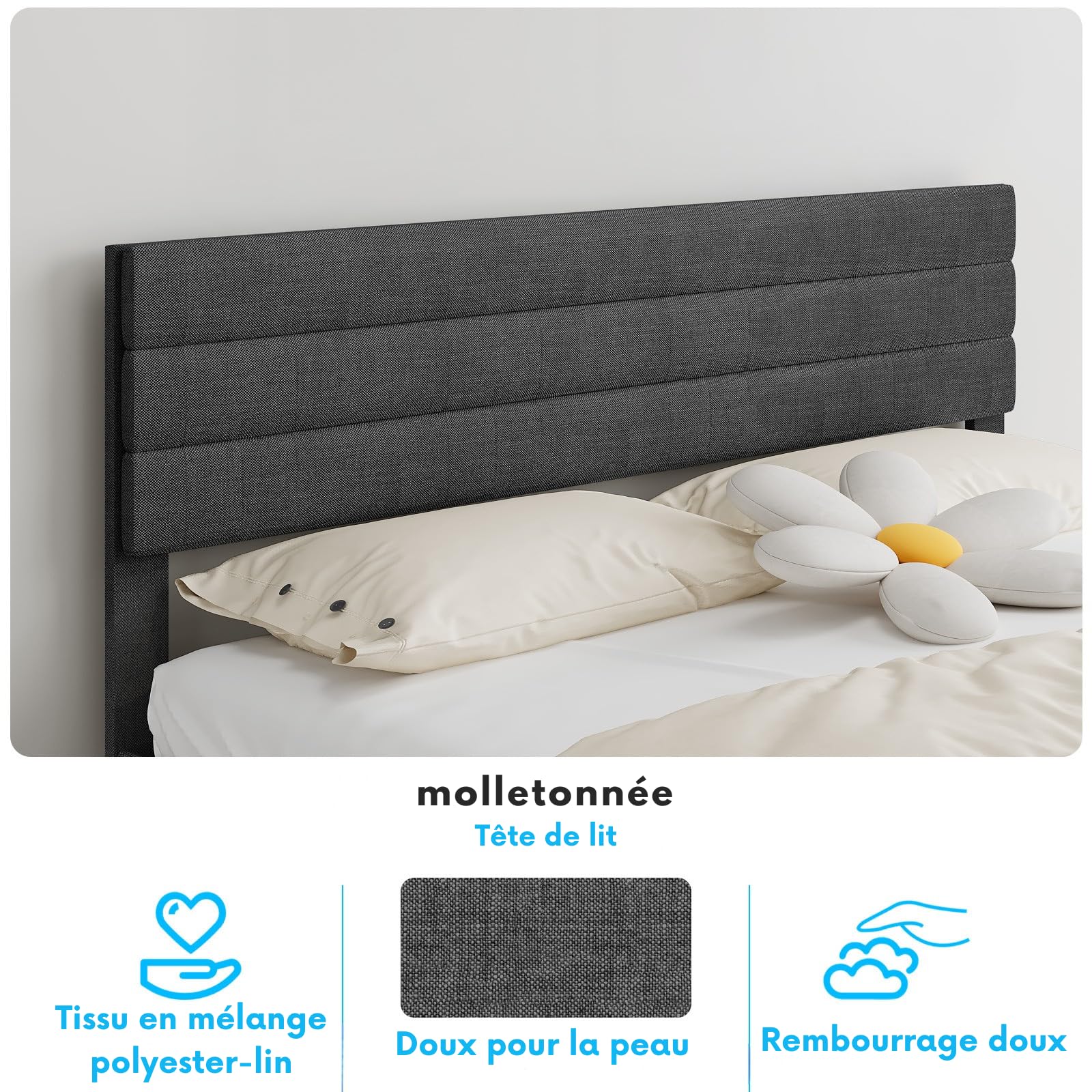 LEADZM Lit 2 Personnes 140×200cm Cadre sommier Lattes