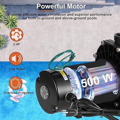 Miniatura 5 de Bomba de piscina de 2 HP 110 V220 V Bomba de piscina 6840 GPH Bombas de piscina de 1500 W potente bomba autorecortable para piscinas