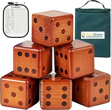 SpexDarxs 3.5 Giant Yard Dice Set, Large Wooden Dices Game with Scoreboard & Carrying Bag, Indoor & Outdoor Backyard Lawn Games for Adult and Family