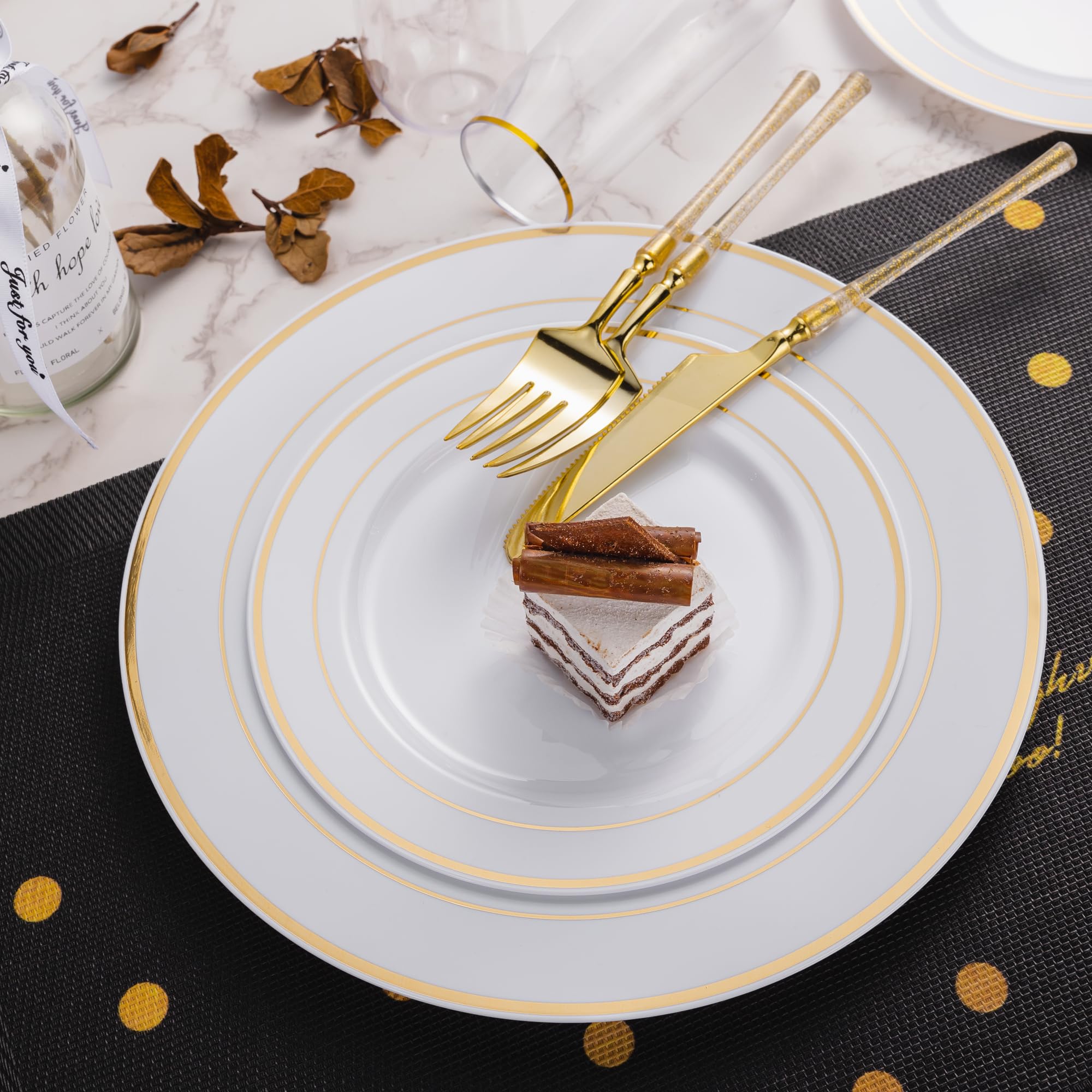 Service Vaisselle Jetable Réutilisable LATERN 175 Pièces - Bleu Et Doré - Pour 25 Personnes - Fête Mariage Anniversaire