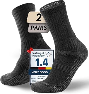 Juclise Men's Merino Wool Midweight Hiking Socks, Micro Crew, 2 Pairs | RWS merino wool and COOLMAX fibers for breathable, moisture-wicking, anti-blister comfort all-season hikes and travel