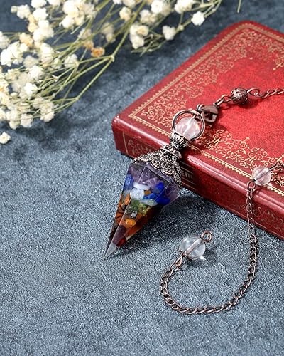 Miniatura 4 de Jovivi Péndulos de cristal curativo para adivinación radiestesia, 6 piedras hexagonales puntiagudas de resina con chip de resina Reiki Wicca