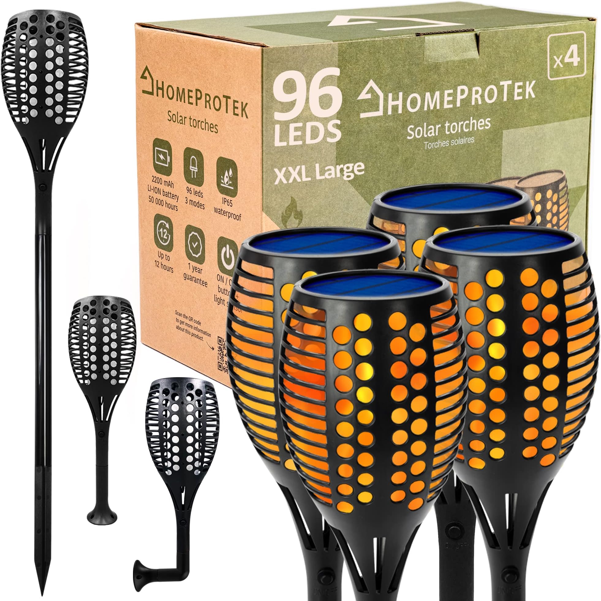 FLOWood Torche de Jardin Torche Solaire Lampes d'Eclairage de Flamme ...