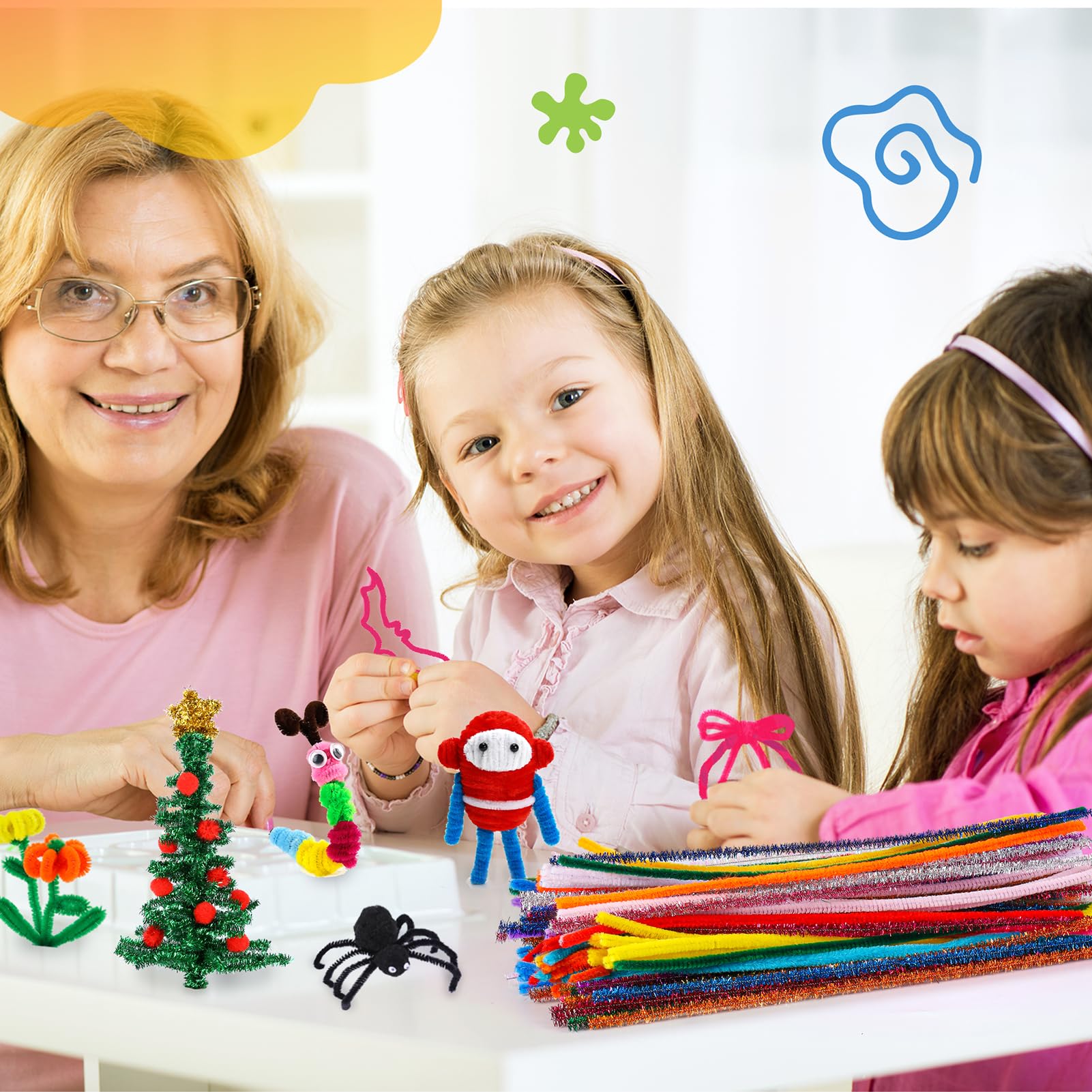 Caydo Pfeifenreiniger, Bastelbedarf, 2500 Stück, 25 Farben, verschiedene Glitzer-Chenille-Stiel, funkelnde Pfeifenreiniger, Großpackung für Kinder, kreatives DIY-Projekt, Kunst, Handwerk, Dekoration, | Verschiedene Glitzer-Chenille-Stiele, DIY-Projekte, T