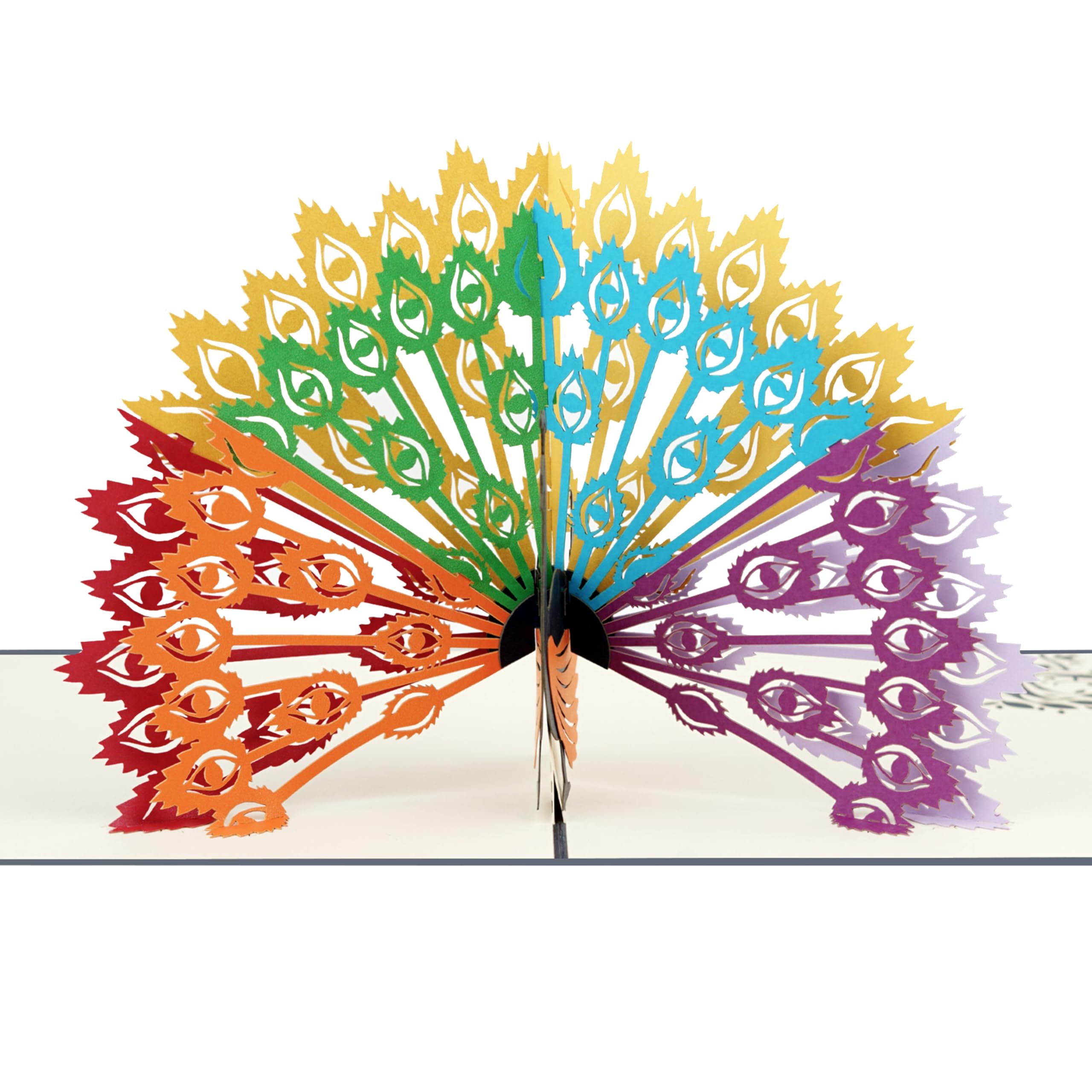 iGifts And Cards Majestic Peacock Paradise - Tarjeta desplegable 3D de 6 x 8 pulgadas, elegante felicitación con tarjeta de notas y sobre, pantalla de plumas coloridas, tarjeta única de cumpleaños,