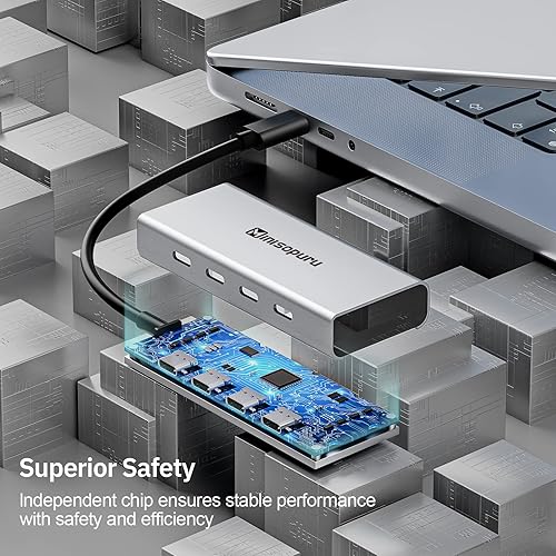 Miniatura 5 de Minisopuru Divisor USB C  Hub USB C de 4 puertos para portátil, solo transferencia de datos (no compatible con alimentación y video) USB C a USB C