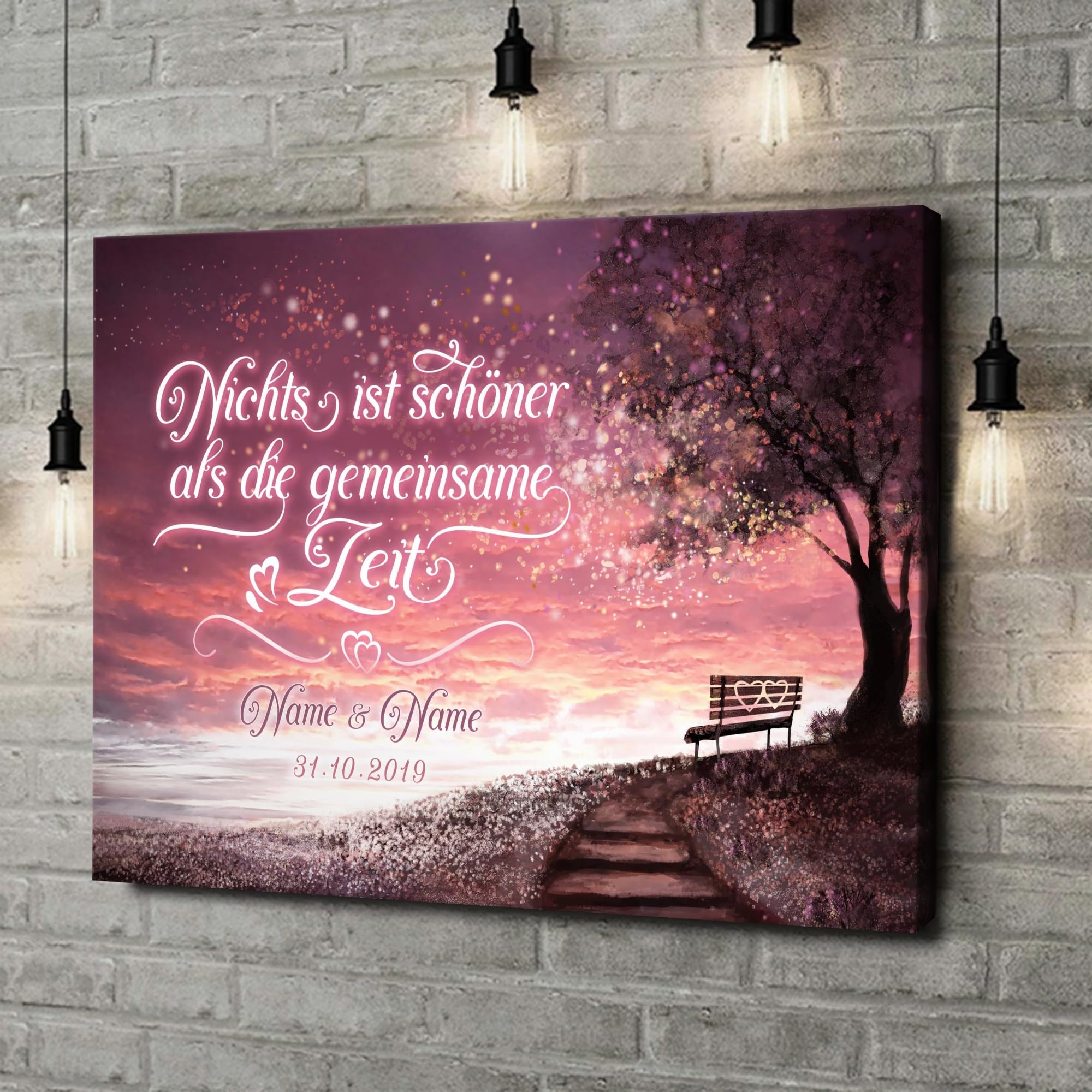 Liebesleinwand Romantischer Ausblick | Leinwand mit Namen und Datum | Wandbild gestalten, Jahrestag Geschenk für Frauen und Männer