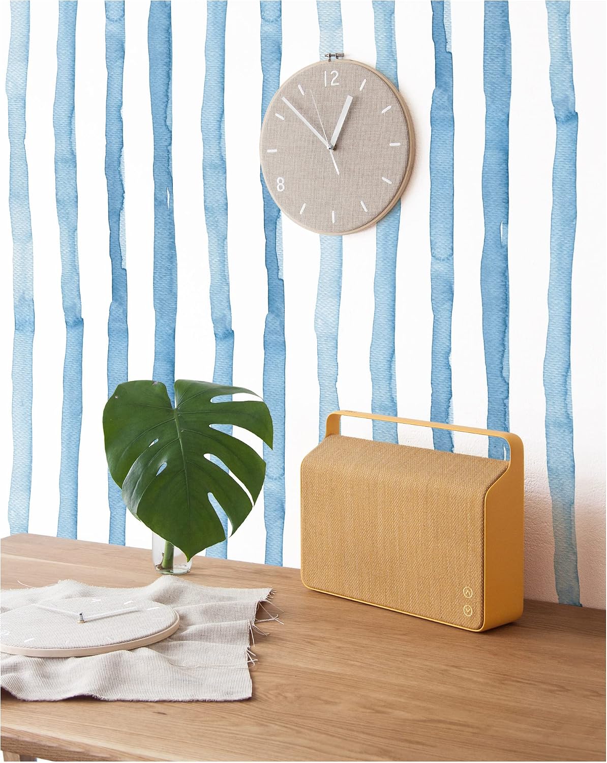 Striped Peel and Stick Wallpaper Coastal Blue Contact Paper Removable Self-Adhesive Vinyl Waterproof Wall Paper Roll Vintage Boho Decor for Bathroom Bedroom Kitchen Shelves 17.7”x78.7”