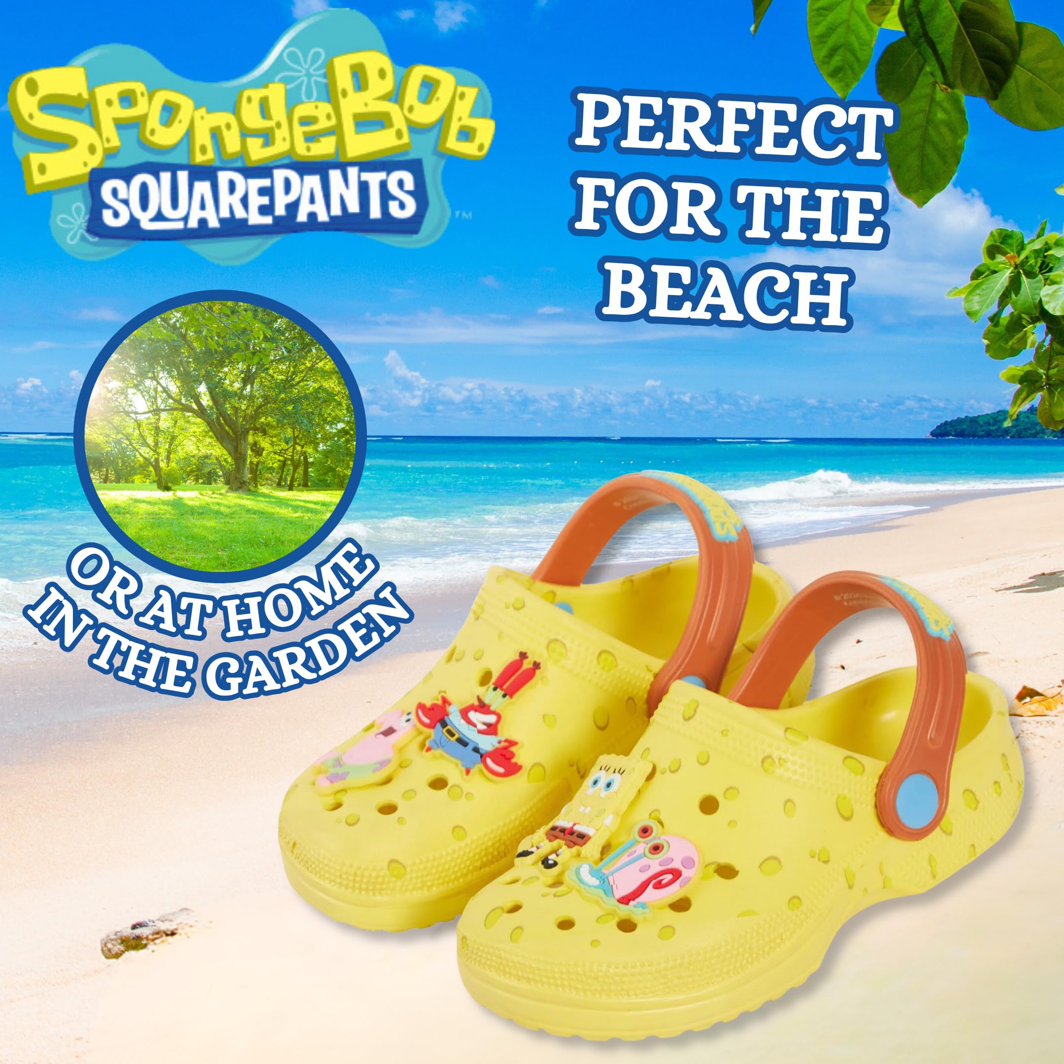 SPONGEBOB SQUAREPANTS Zoccoli Charms Sandali per Bambini Ciabatte estive con Cinturino Posteriore Scarpe da Spiaggia Vacanza