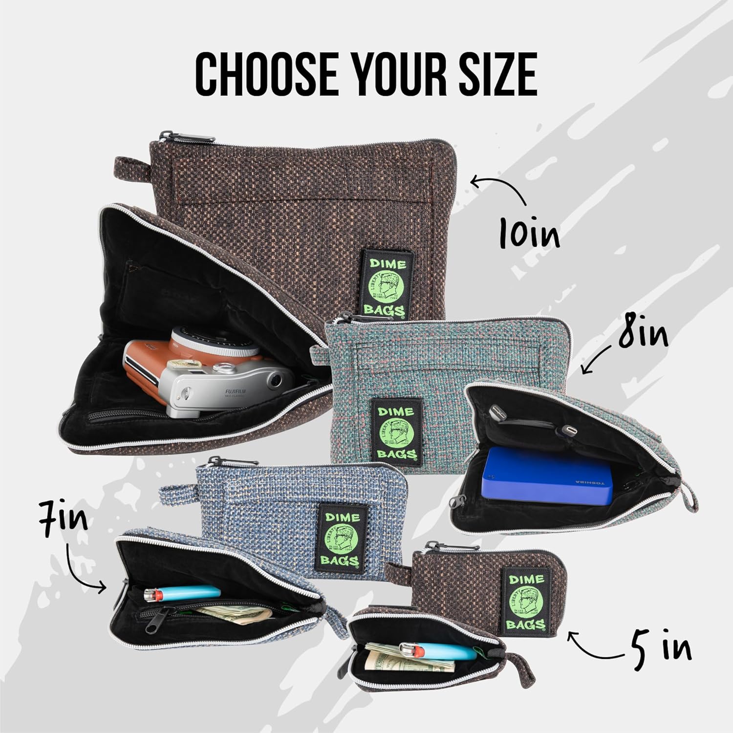Dime Bags Padded Pouch Protective Case, Soft Velour Interior for Glass Storage & Travel, Durable Hempster Fabric Exterior