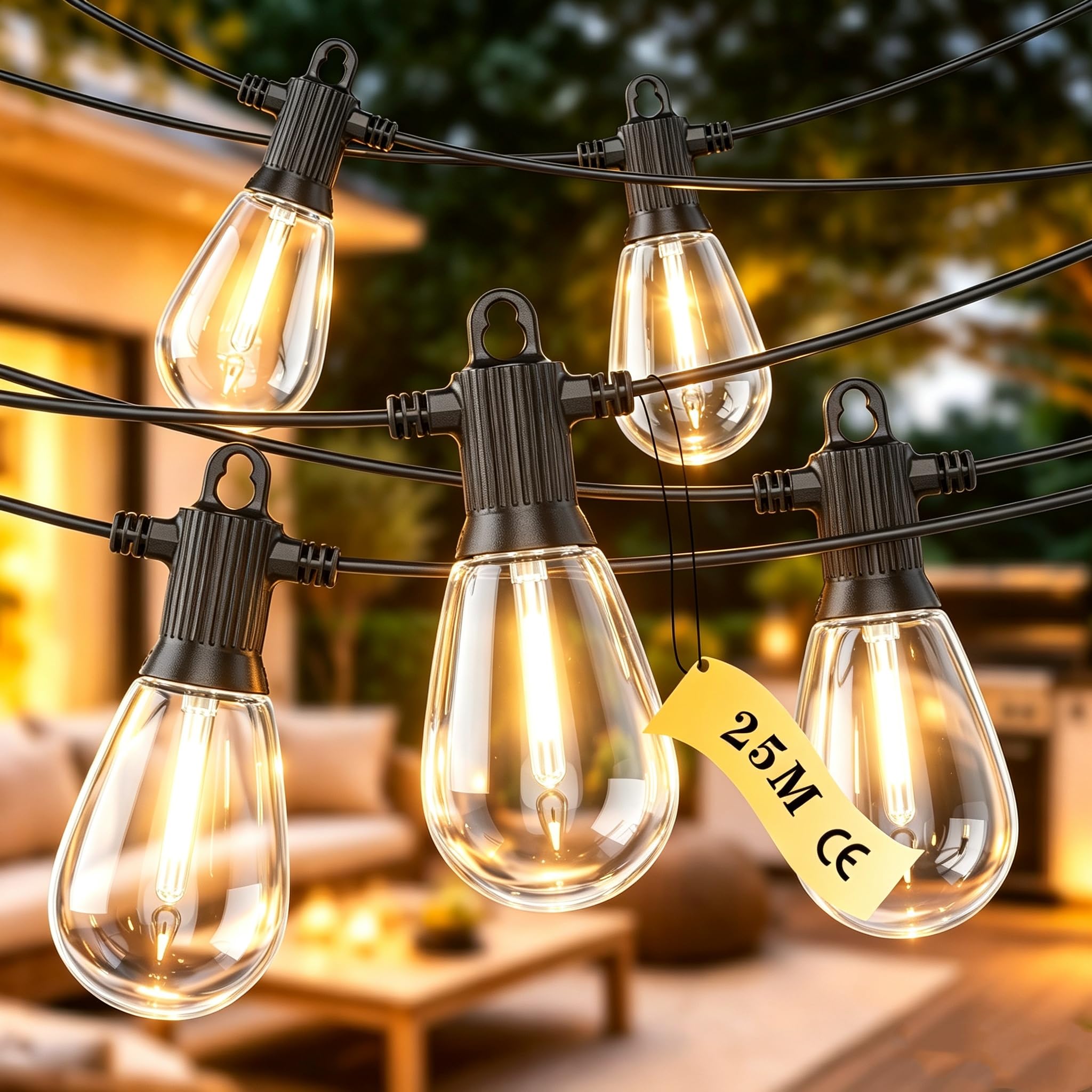 FOOMAN S14 Festoon Lights Outdoor 25M IP65 Waterproof String for Garden
