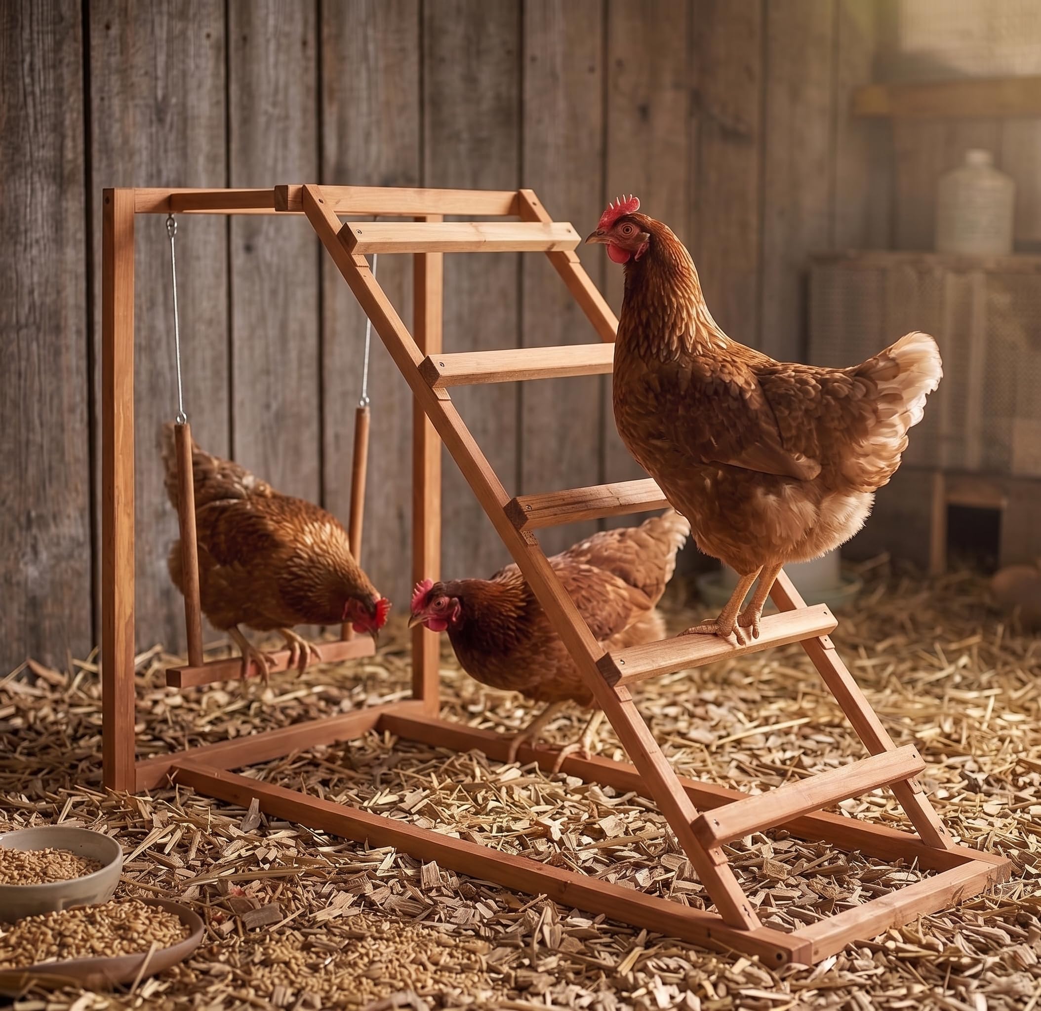 Agrarzone Scaletta per Polli con altalena - Torre gioco in legno Robusto 105x60x85cm - Ideale per galline, Attività e benessere - Facile Montaggio