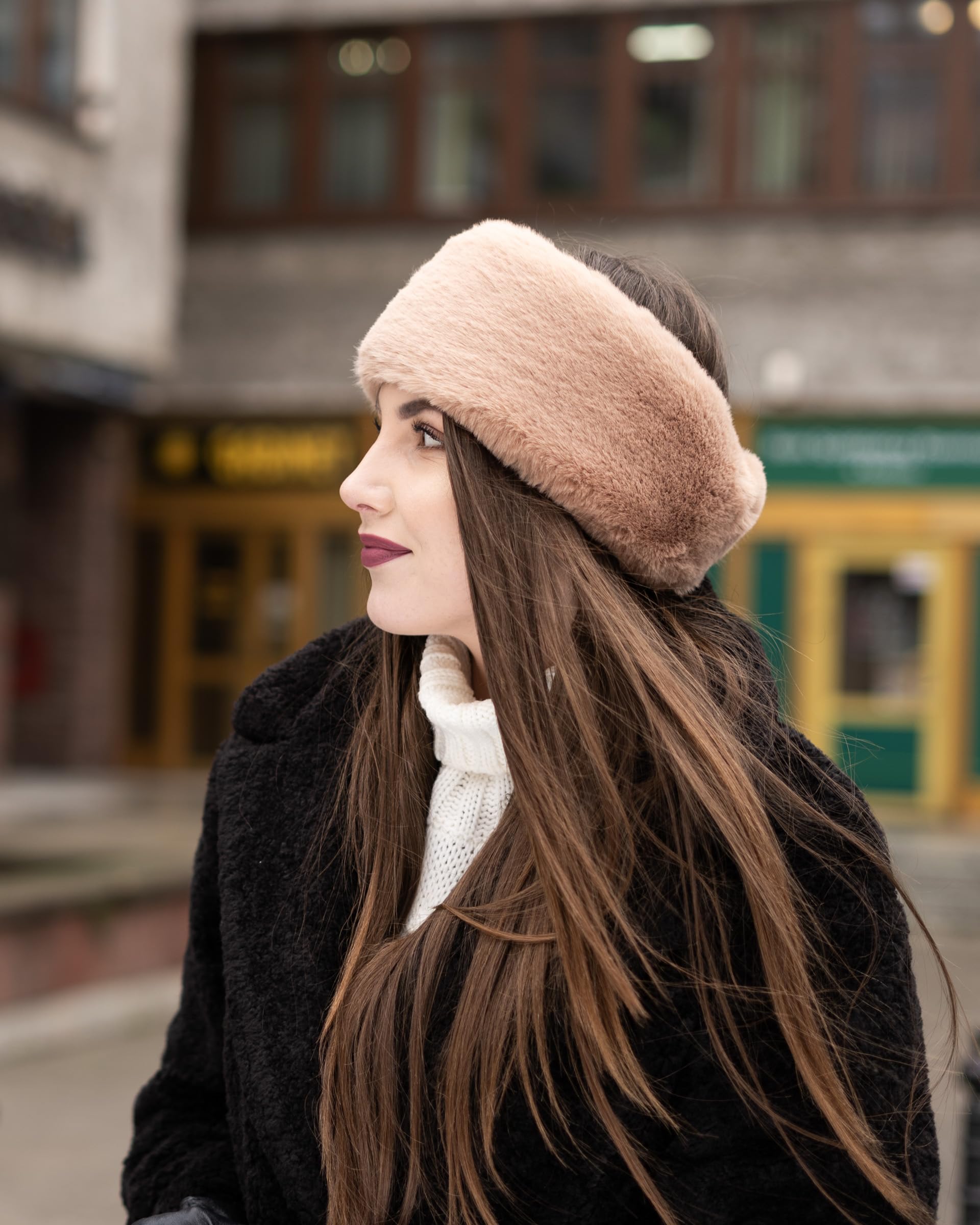 European Warm Fluffy Fur Headband 22” Beige raccoon fur headband | eFurs main image 3