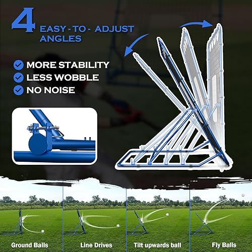 Miniatura 3 de Red de rebote de béisbol de 4 x 4.5 pies  4 ángulos ajustables  Rebotador de béisbol Softbol Voleibol  1 zona de golpe  Se adapta a entrenador de