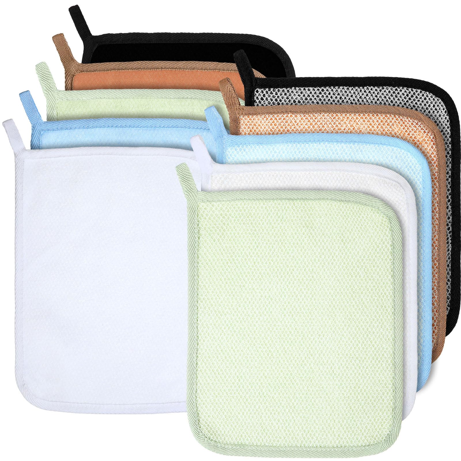 Tudomro 10 x Peeling-Waschlappen, doppelseitig, für Herren, Körper, Gesicht, Peeling-Tücher für Dusche, Männer und Frauen (26,7 x 22,6 cm, helle Farbe)