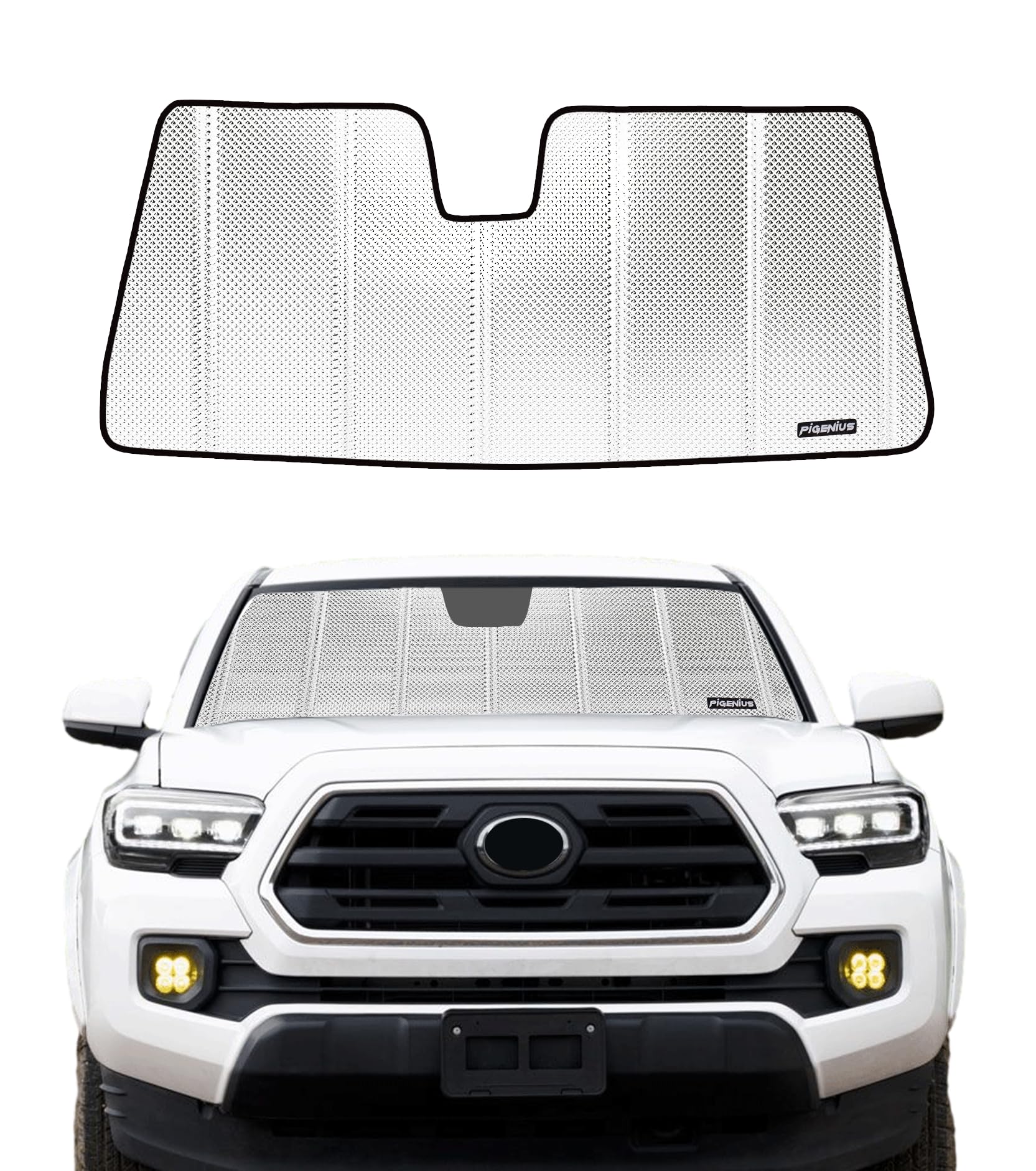 windshield sun shade for 2018-2023 toyota tacoma without gopro mounted. 2024 upgrade reflective aluminum film front window sunshade for maximum interior protection