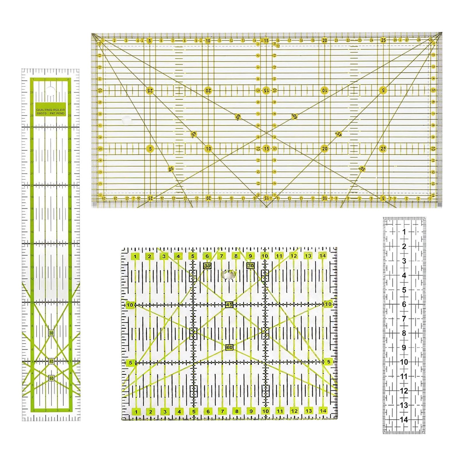 GIONAR 4-Piece Sewing Rulers Set,Transparent Acrylic Quilting Ruler, Dual-Colored Scale Non-Slip Quilting Templates for Patchwork, Fabric Cutting, Sewing, DIY Crafts