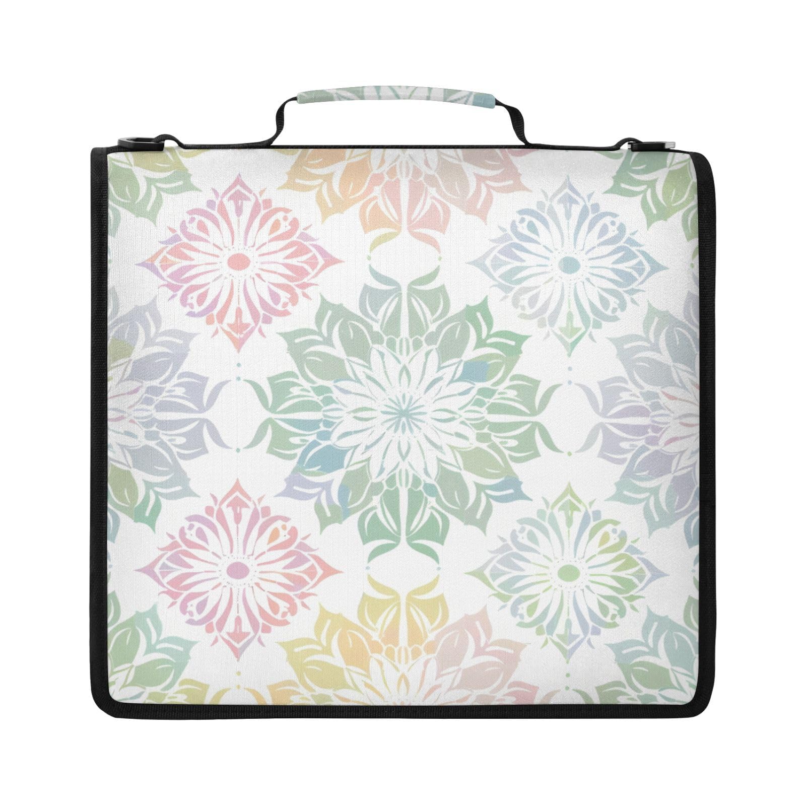3-Ringbuchtasche mit Reißverschluss, Blumenmuster, Pastellfarben