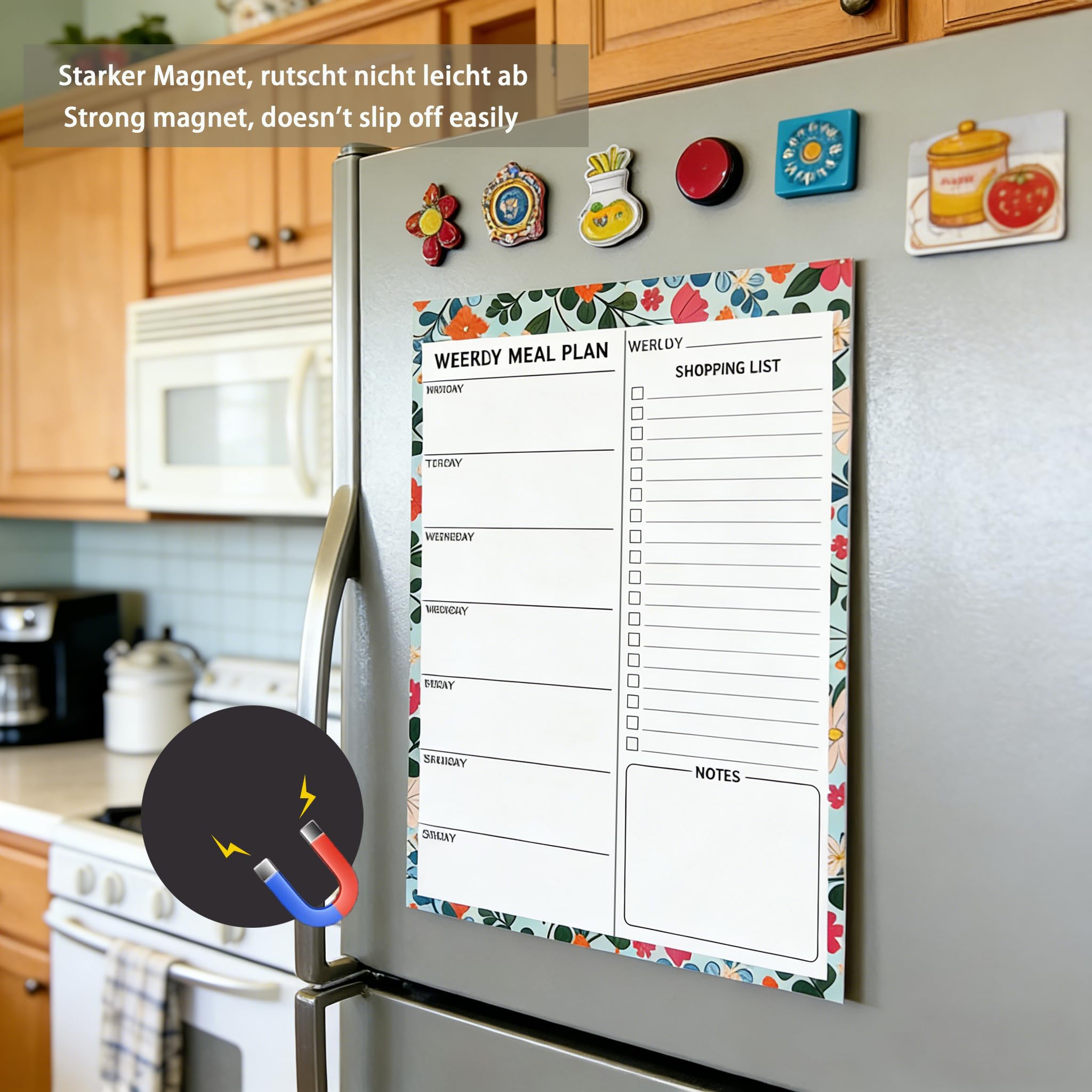 60 planner magnetici per alimenti con 6 magneti: lista della spesa separabile, magnetica, frigorifero e piano dei pasti, agenda settimanale – agenda menu per famiglia amici WG dieta, blocco