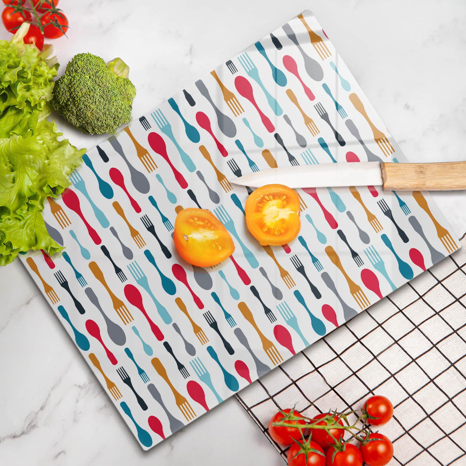 Tabla de cortar de vidrio | Multicolor | Superficie impresa
