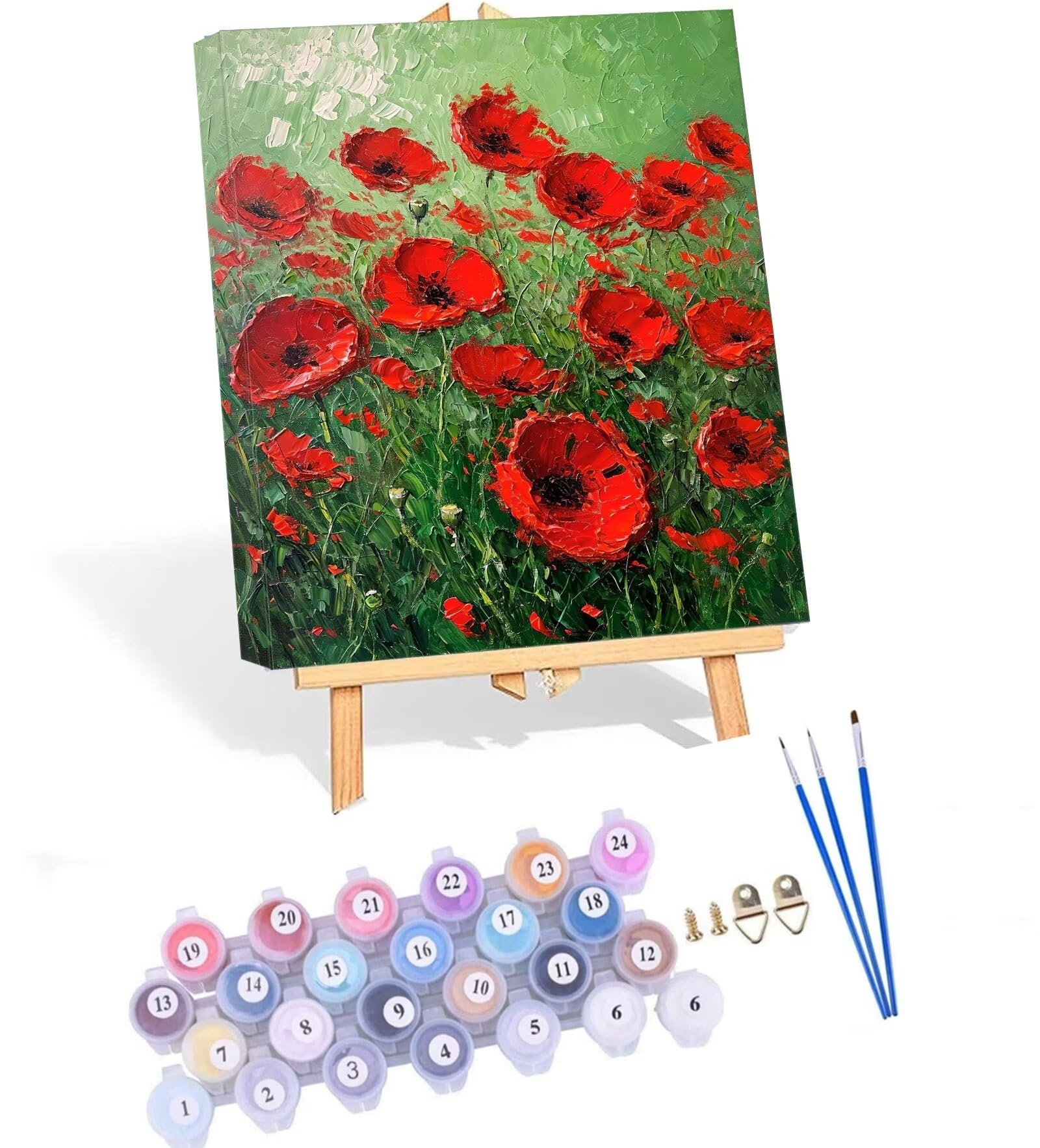 Kit Peinture Par Numéros – 4 Toiles Paysage 20x25 Cm Avec Cadres – Pinceaux, Peinture Acrylique, Crochets – Idée Cadeau Adulte & Enfant