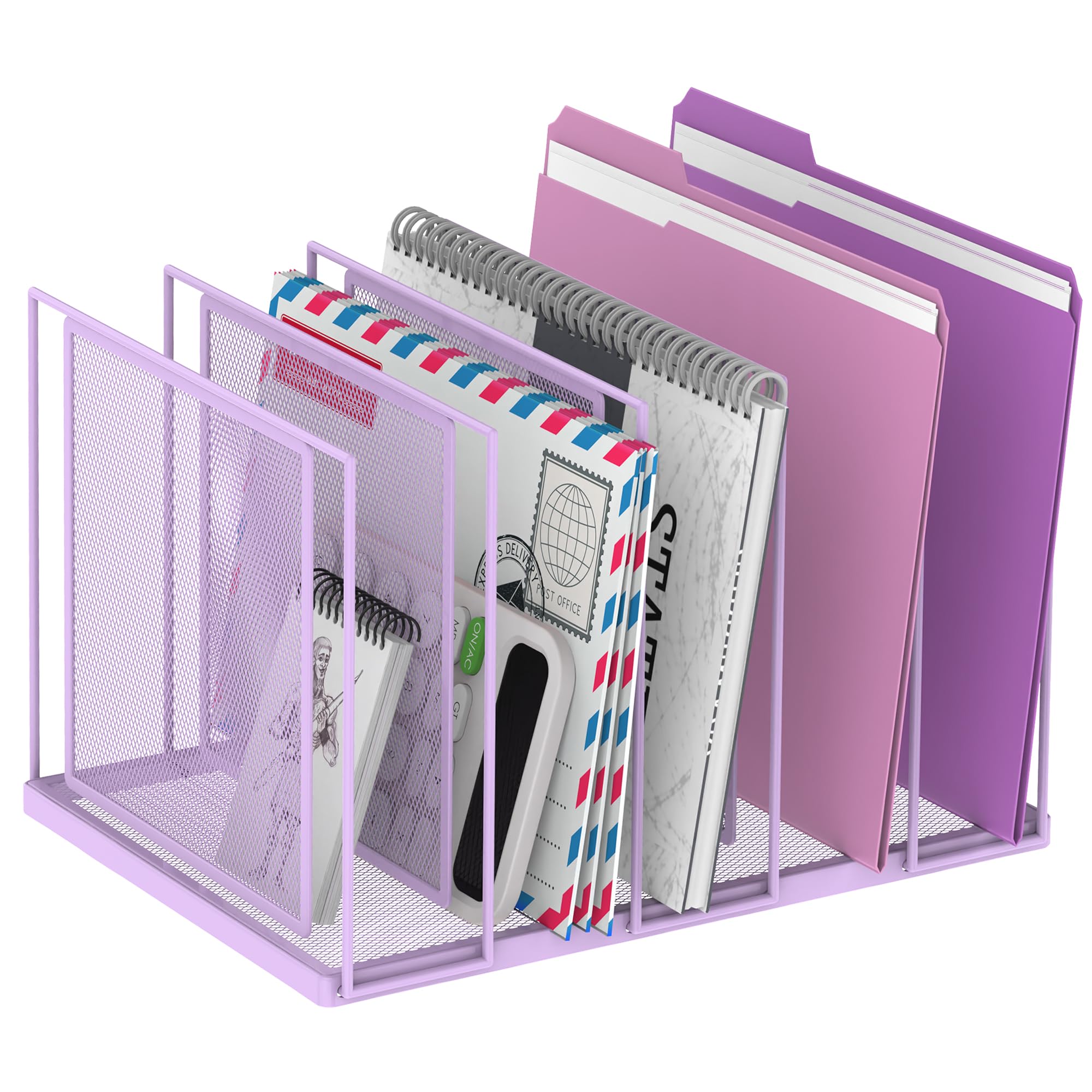 RITOLLO File Organizer for Desk, 5-Section Vertical File Sorter, Paper Holder Organizer Standing Metal File Folder for Office Home Classroom, Purple