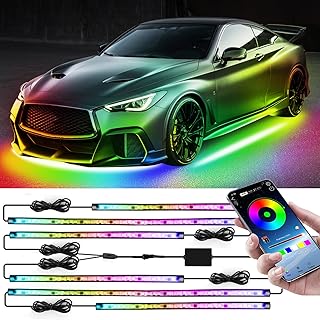 Car Underglow Lights, MIHAZ 6 Pcs Smart Neon Accent LED Lighting Strips Kit Dream Color Chasing Underbody Exterior Light for Cars with App Control 16 Million Colors Waterproof DC 12-24V