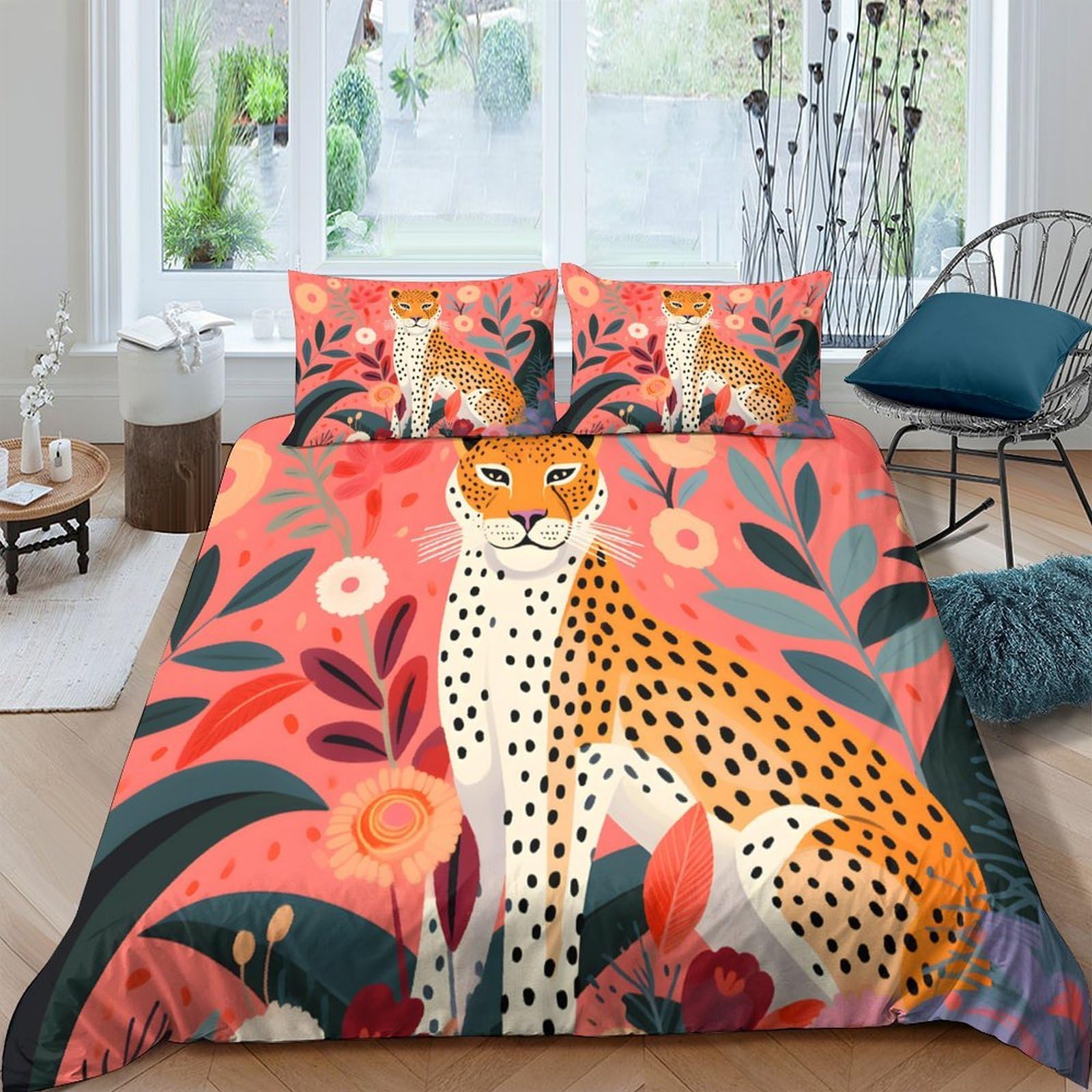 Ctjqhvkz Style-8 3D Printed Leopard Floral Fitted Sheet Microfiber Soft Anti-Slip Bed Cover For Bedroom Guest Room Dorm Mattress Protection Single（135X200cm）