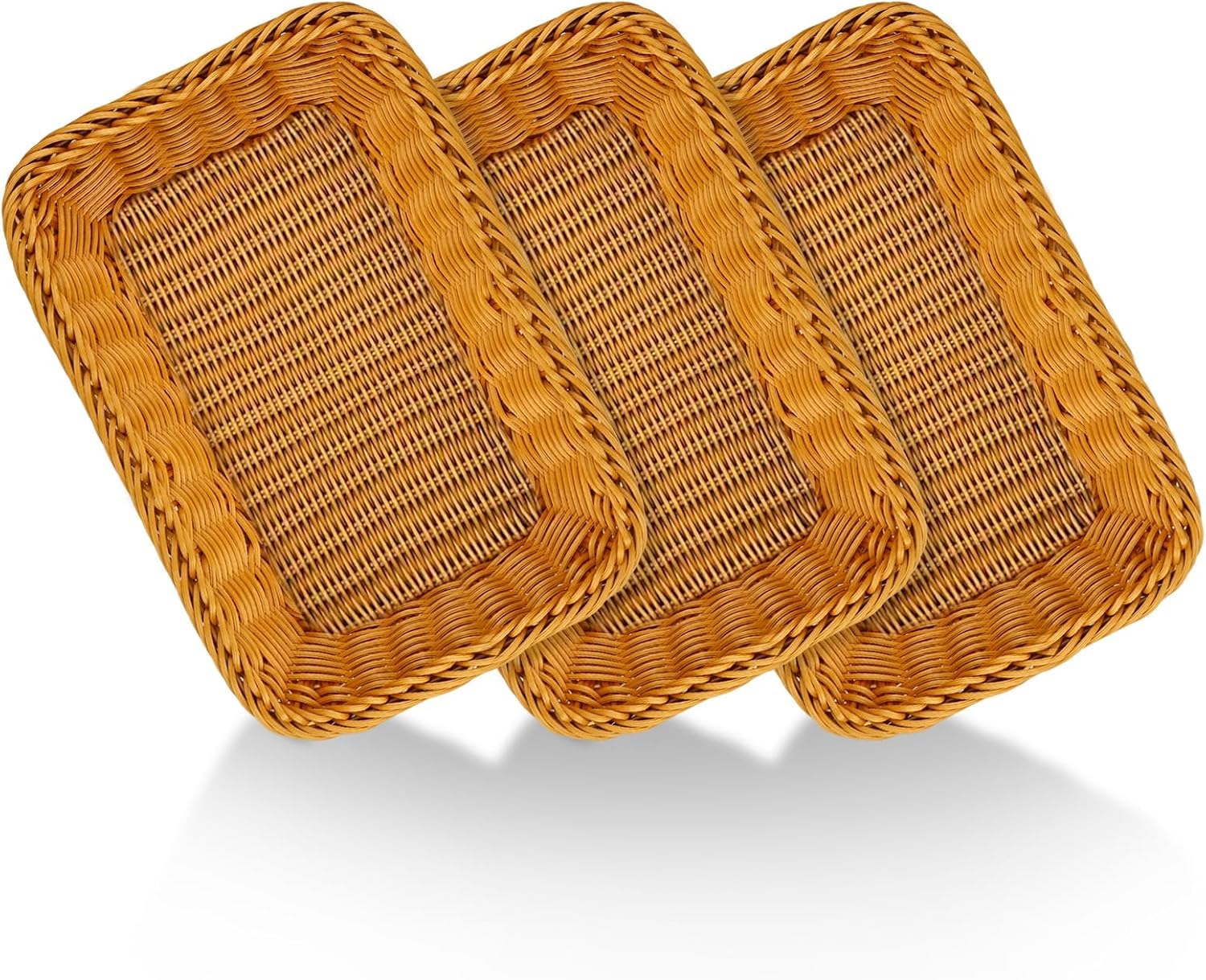 Panier à petits pains tressé en osier rectangulaire lot de 3 pour la table du petit-déjeuner