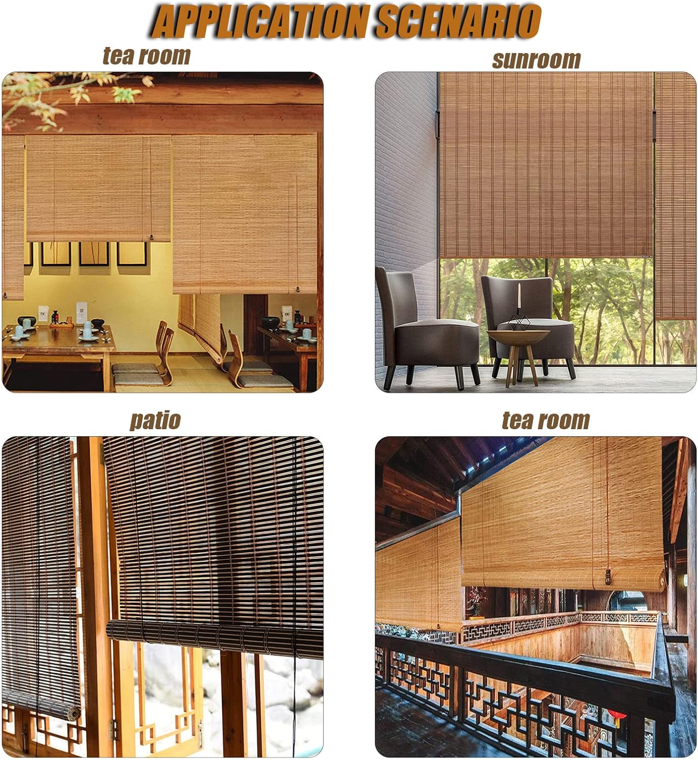 Bamboo Blind Bamboo Roll Up Blinds Bamboo Roll Up Shades Bamboo Shades Blinds, Bamboo Roller Blinds, Retro Patio Shades Roll Up Outdoor, Outdoor Blinds for Patio 58×55in/147×140cm （W×H） A1