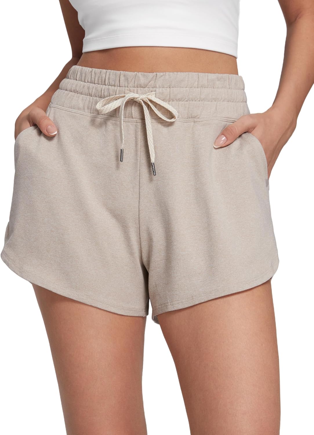 CRZ YOGA Cloud Jersey Dolphin Sweat Shorts for Women 3" - High Waisted for Casual Athletic Lounge with Pockets