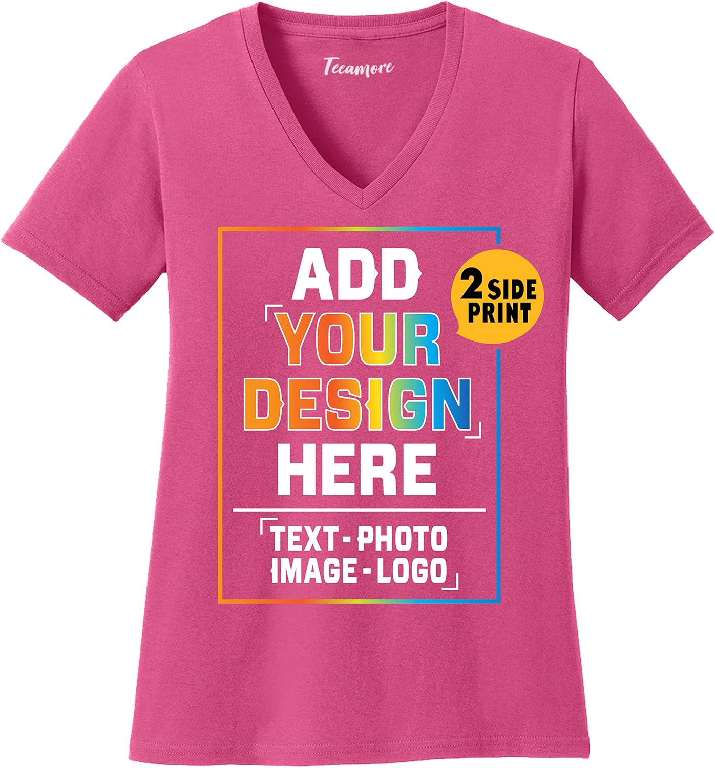 Women Custom V Neck T Shirts Design Your Own Add Picture Photo Text Two Sided