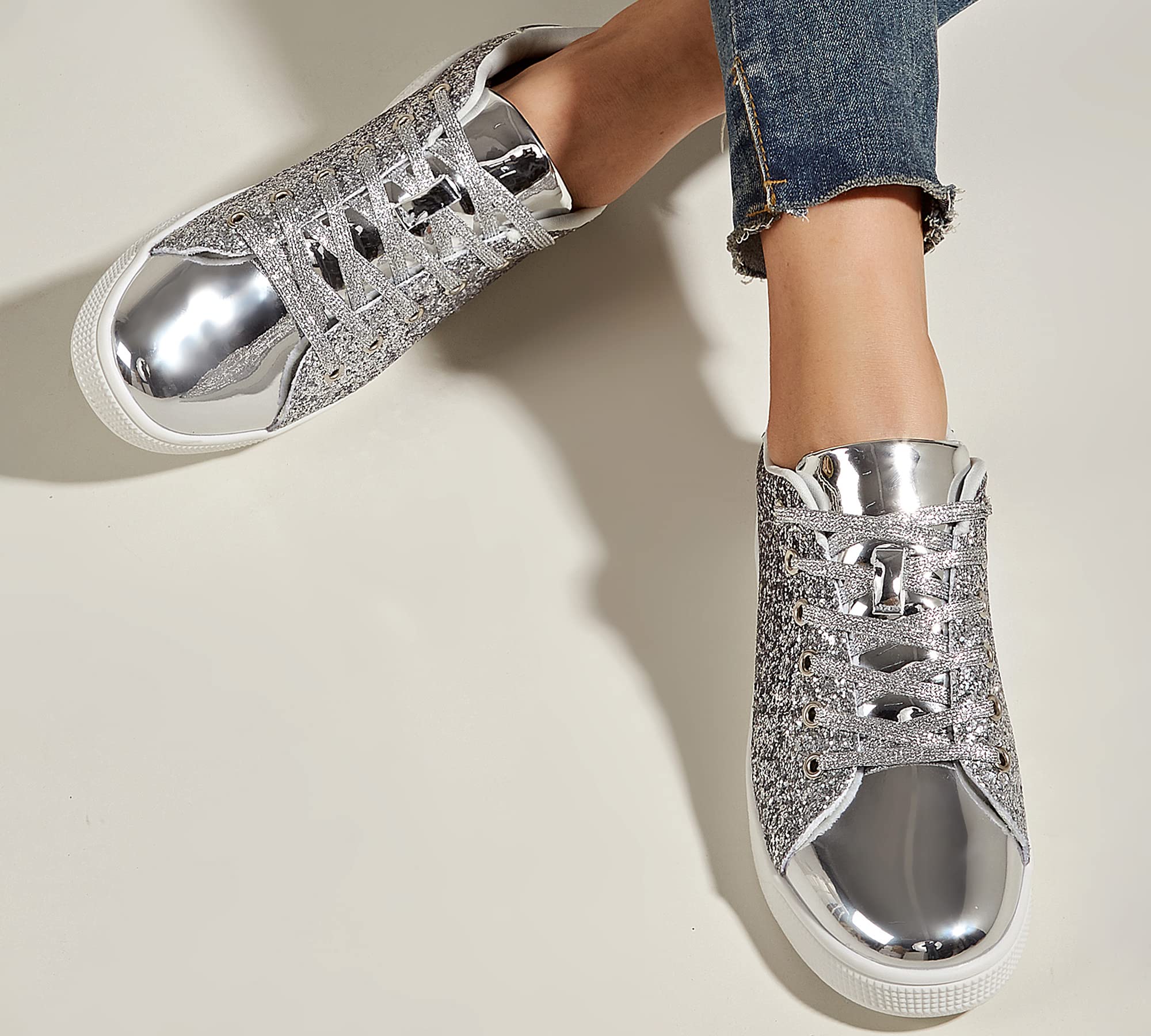 LUCKY STEP Zapatillas Mujer con Brillo y Cordones
