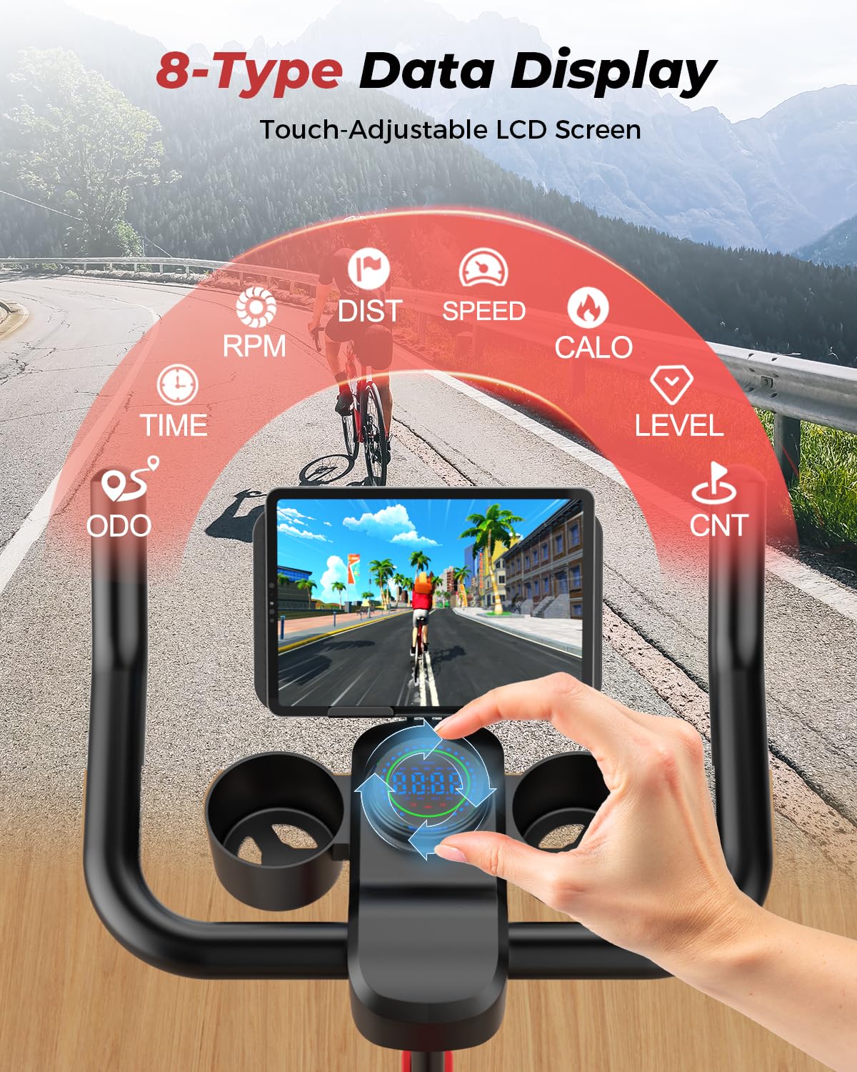 Superun Cyclette con Resistenza Magnetica Regolabile, Bicicletta Spinning per Casa con Display LCD, APP e Monitoraggio Dati, Cyclette Statica Portata 136 kg