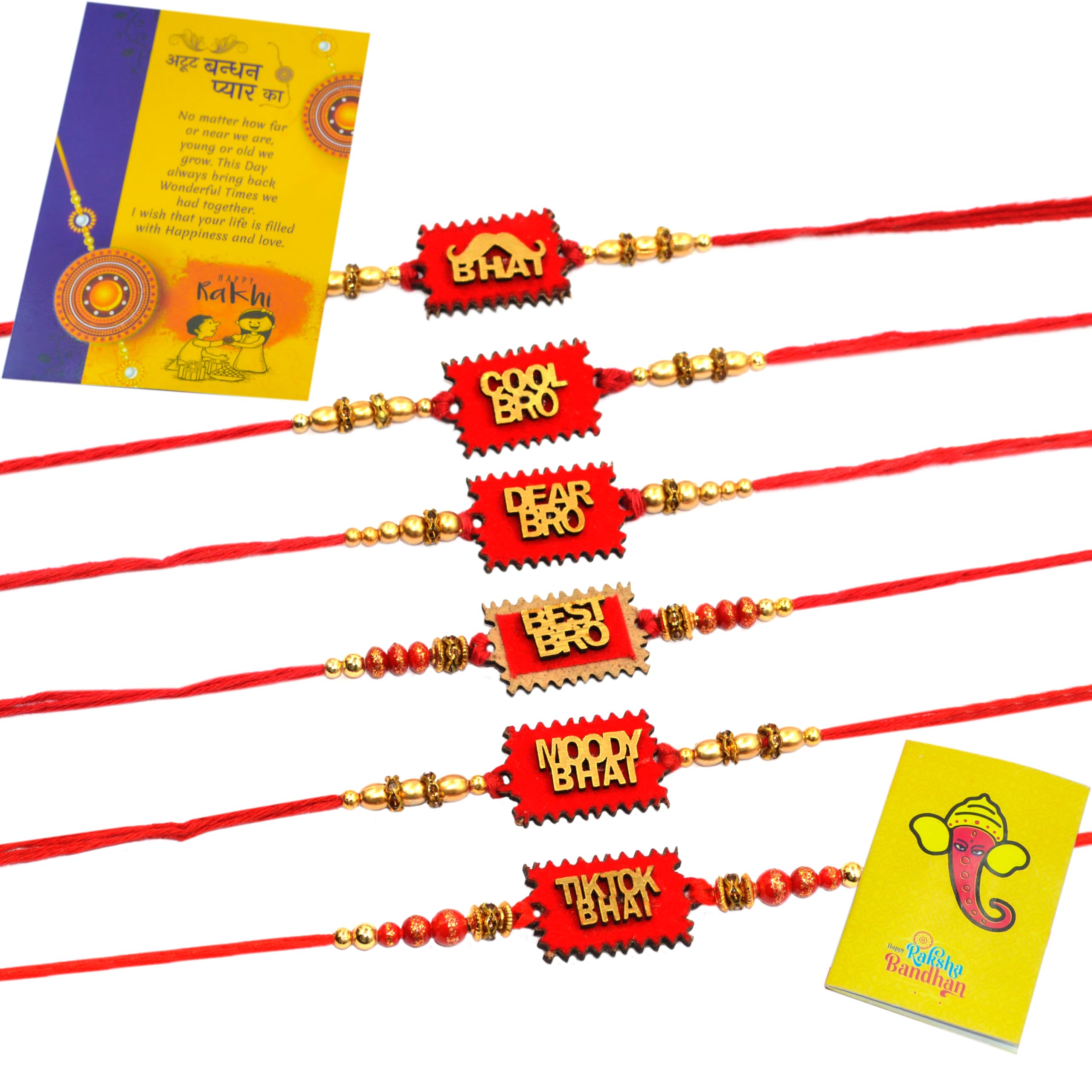 CraftVatika Rakhi Set of 6 for Brother, Bhai, Bhaiya, Mens & Boys Bro Girls Kids with Best Wishes Greeting Card, Rakshabandhan Tilak Set