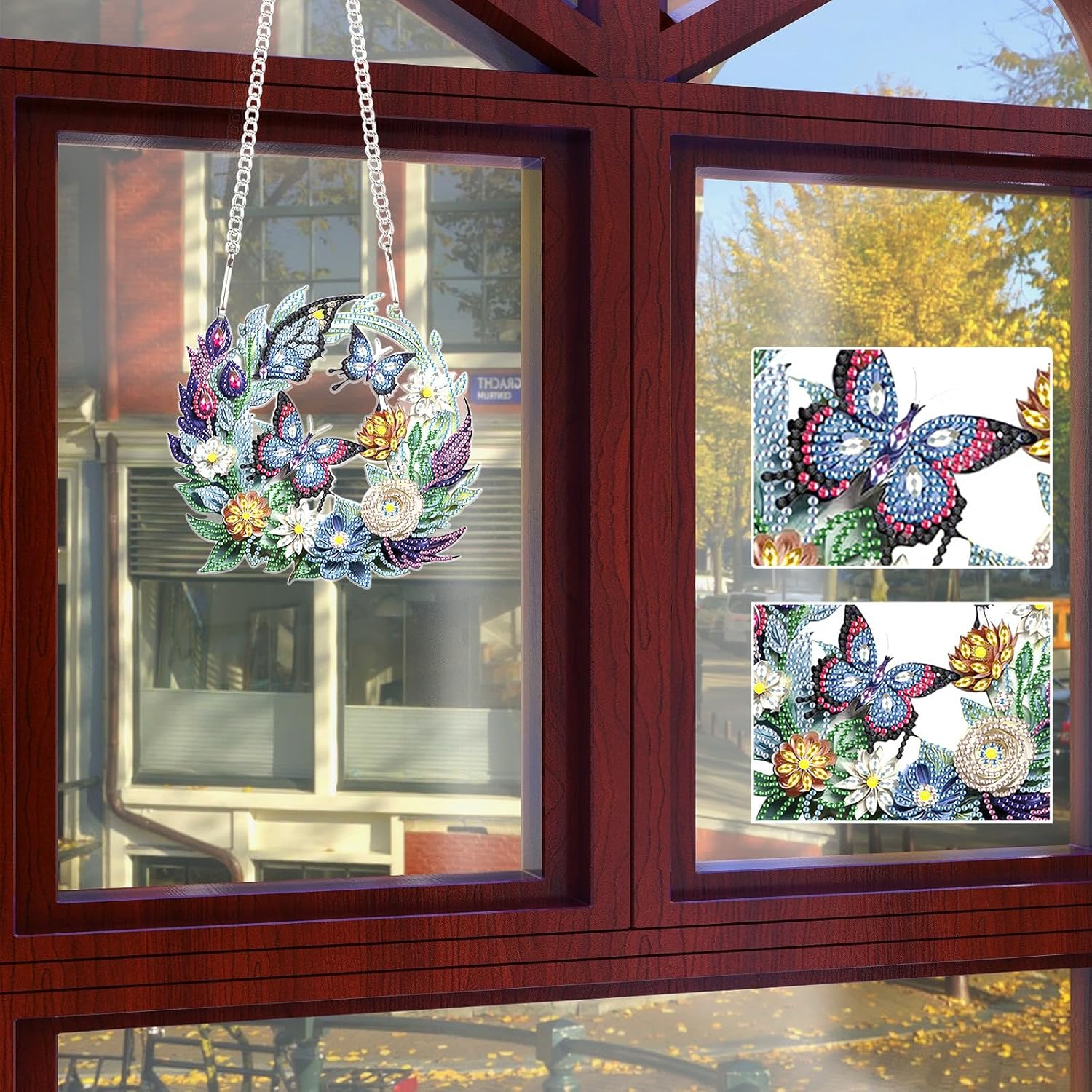 Flower Birdcage Design DIY Diamond Art Painting Wreath Kits Special Shaped Rhinestone Diamond Art Window Pendants Home Garden Wall Hanging Kits (Single Side Point Drill) (#11-Cat) (#17-4pc)