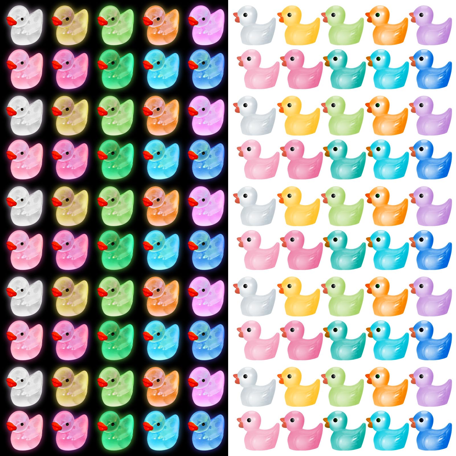 200 Pcs Mini Ducks Luminous Little Ducks Glow in The Dark Miniature Figurines Mini Resin Animals Small Figures Tiny Resin Animals Tiny Toys for Garden Dollhouse Landscape Potted Decor