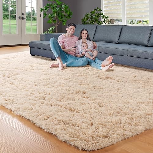 RUGTUDER Alfombra de 5 x 8 pies para sala de estar, alfombra suave y esponjosa beige para dormitorio, alfombra de área grande para niños y bebés,