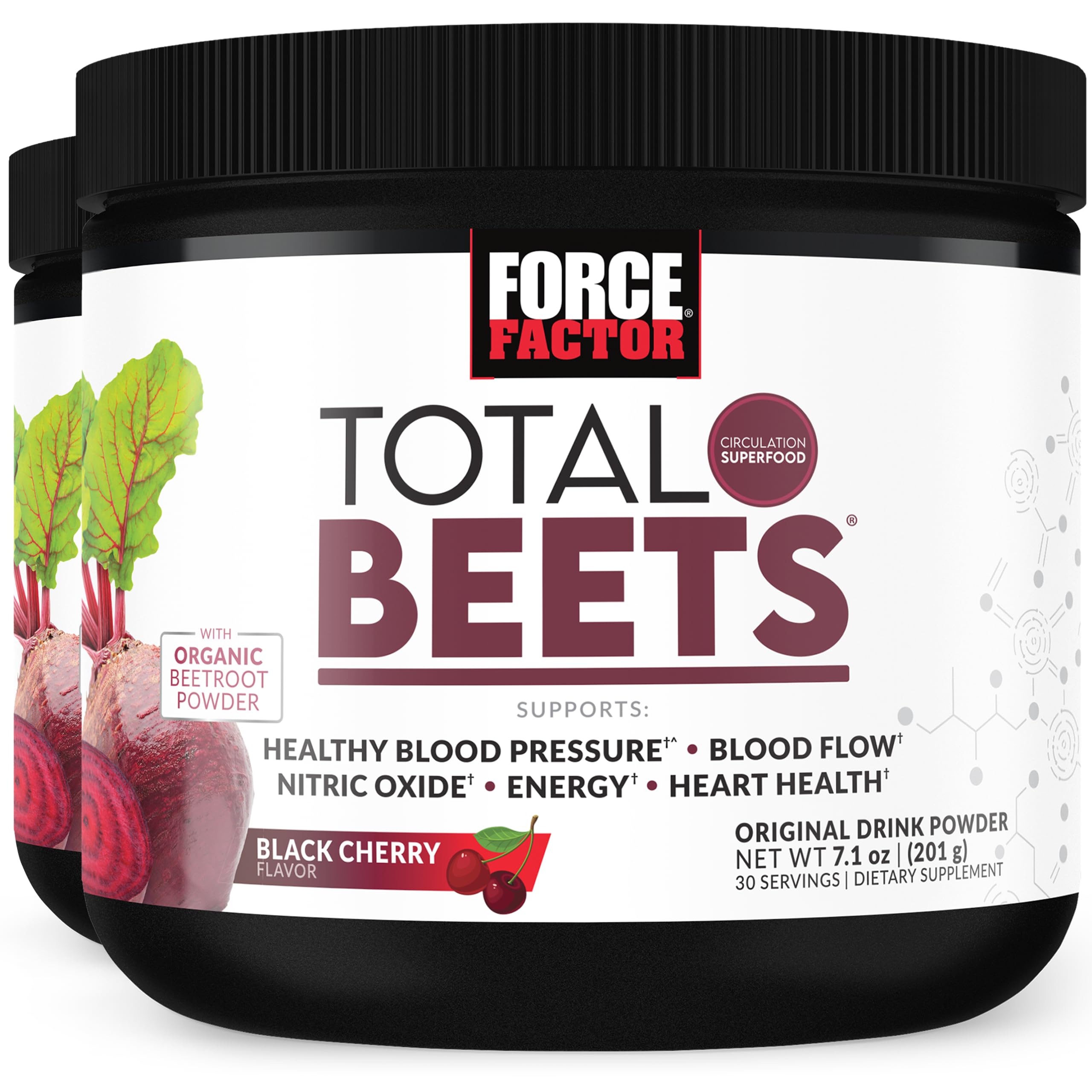 Force Factor Total Beets Superfood Beet Root Powder 2-Pack, Nitrates to Support Circulation, Blood Flow, Nitric Oxide, Energy, Endurance, Stamina, Cardiovascular Heart Health Supplement, 60 Servings