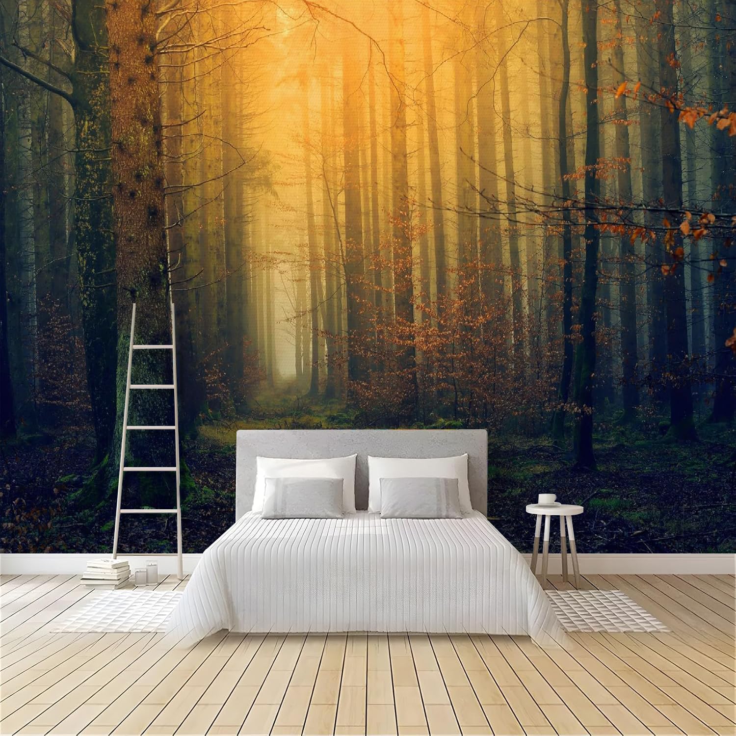 Papel Pintado Niebla Matutina Bosque 400x280 cm Efectos 3D Papel Tapiz Fotográfico Tejido No Tejido Otoño Bosque Póster Fotomurales Decor Pared Para Dormitorio Salón Murales B-367