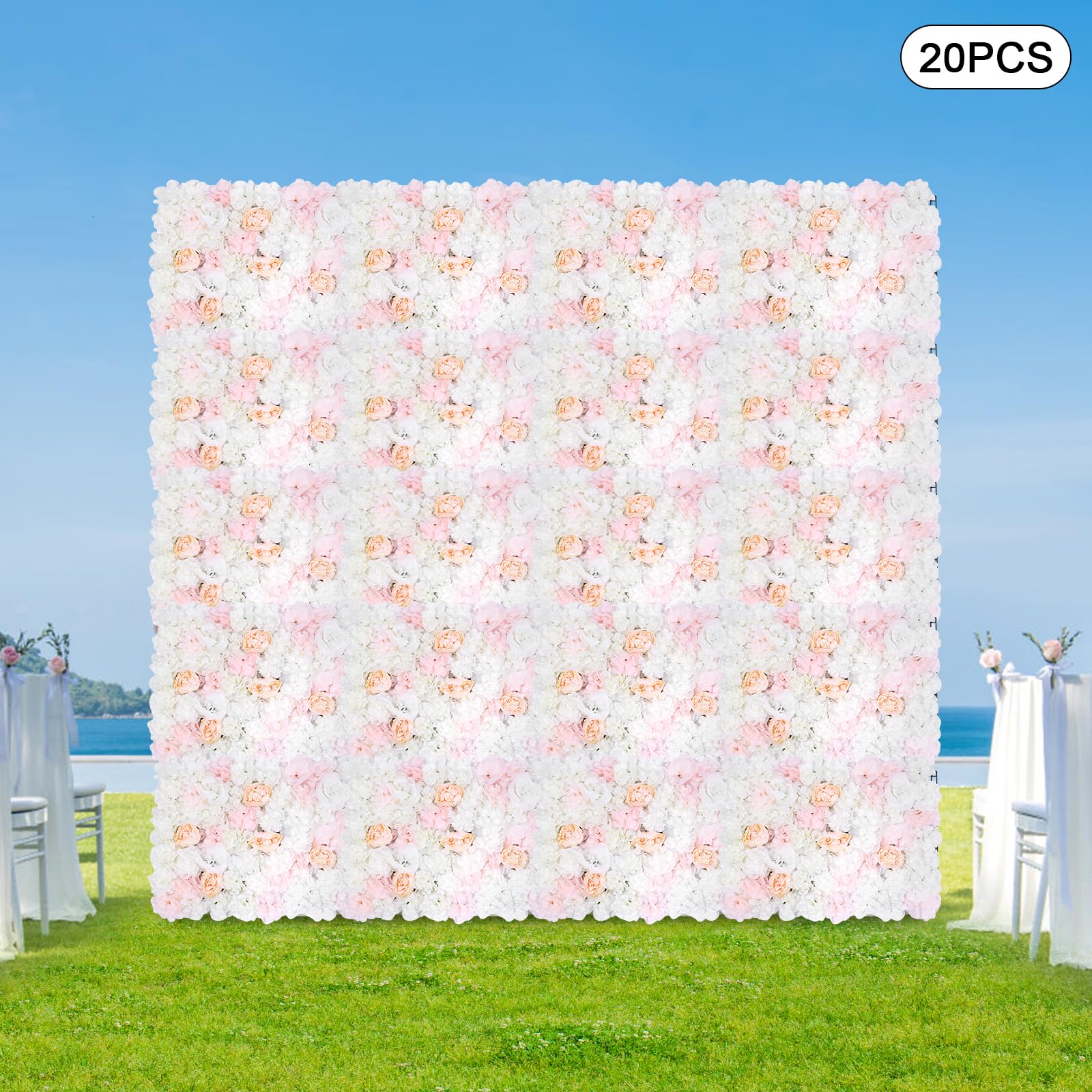 Rosenwand Künstliche Blumenwand DIY Hochzeit Straße Hintergrund Seidenblume für Hochzeitsortdekor Babyparty Partei 20 Stück 40 x 60CM