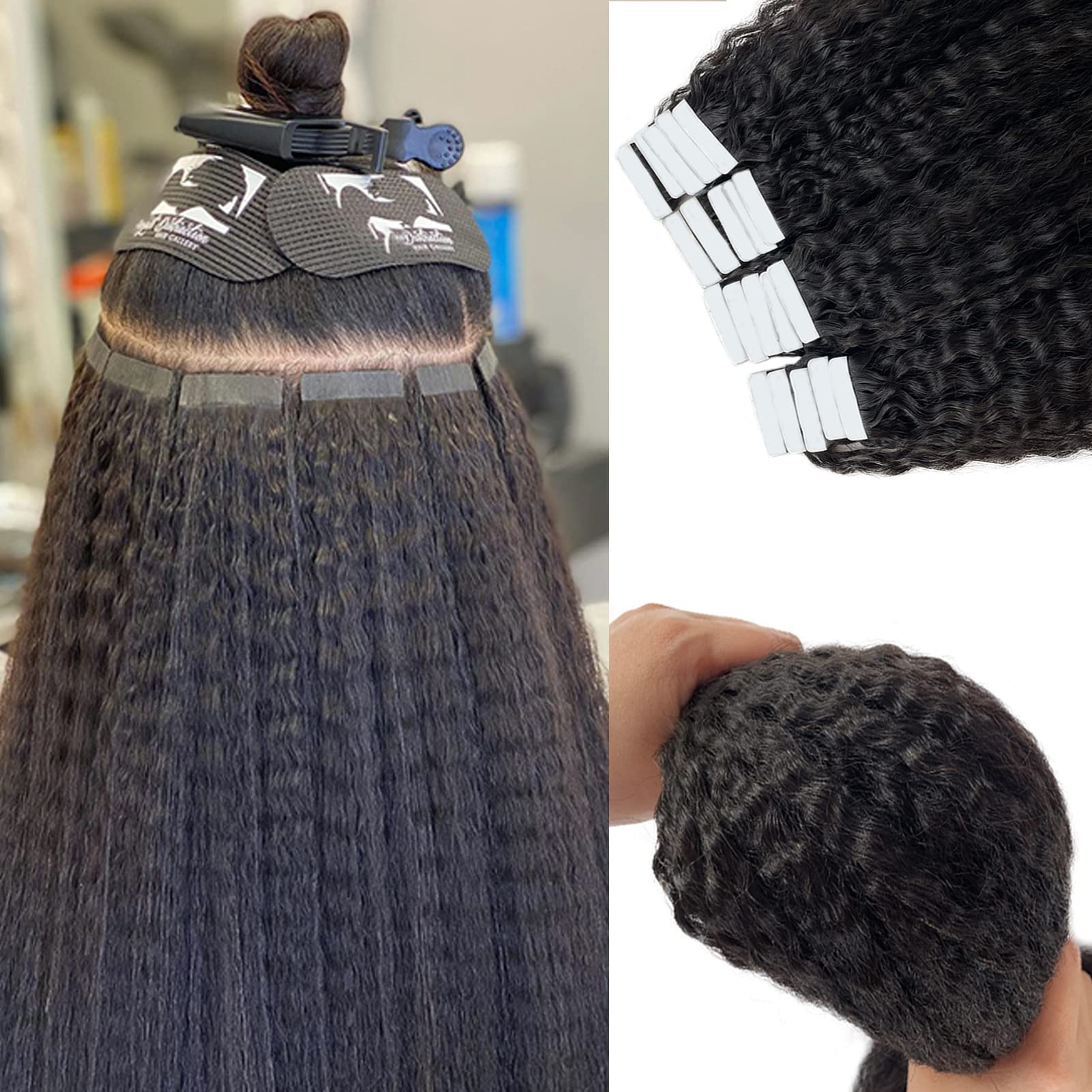 (50cm , 1B Kinky Straight) - Tape in Curly Hair Extensions 20PCS 50G 50cm Kinky Straight Tape in Real Human Hair Extensions for Black Women Natural Black Tape on Remy Hair Extensions PU Skin Weft G...
