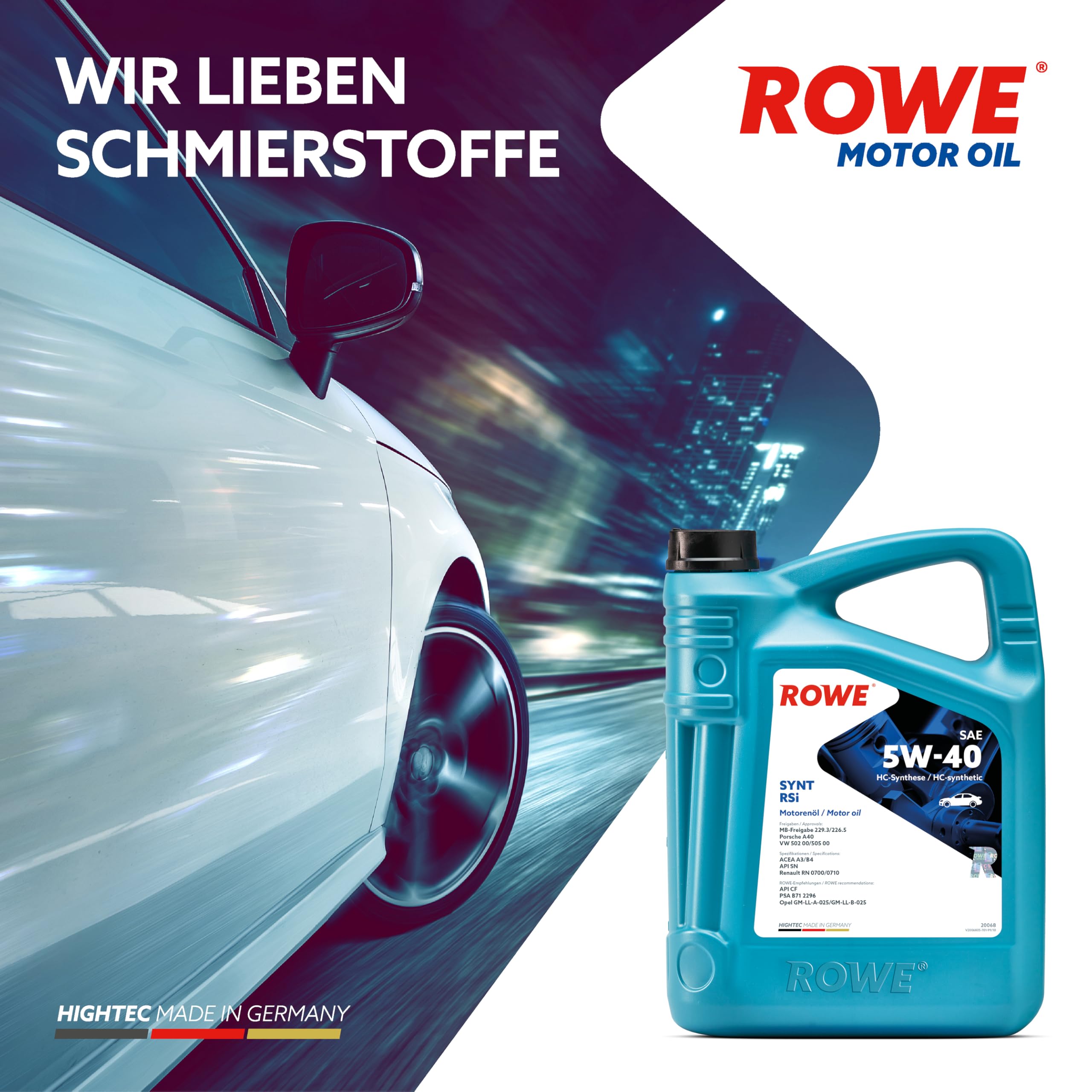 Rowe 20068-0050-03 Hightec Synthetik Motorenöl, 5L Volumen | 20068-0050-99, Hightec Synt Rsi SAE 5W-40