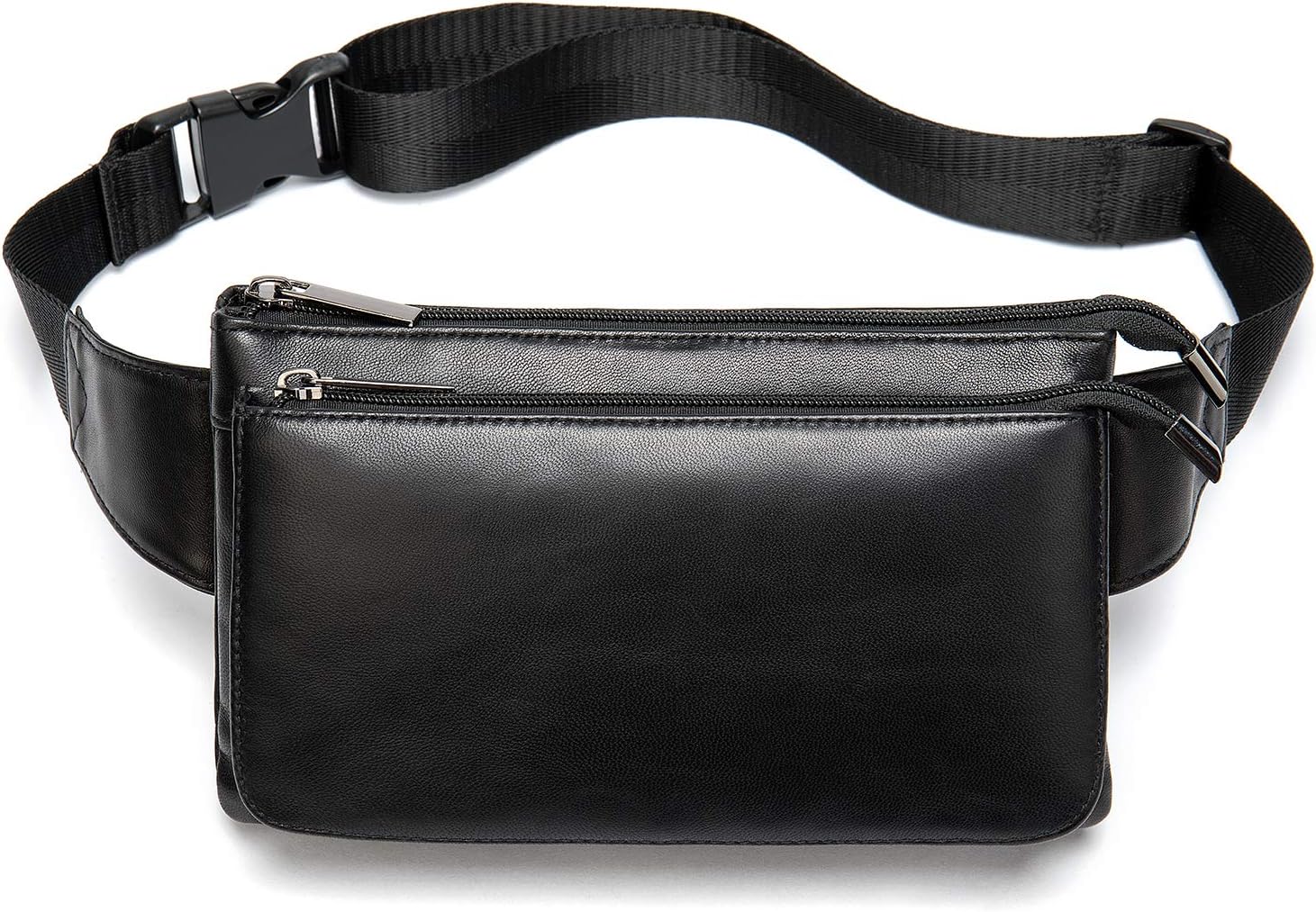 Large Genuine Lambskin Leather Fanny Pack Waist Bag - Multiple Zipper Pockets, Adjustable Strap Up To 42"
