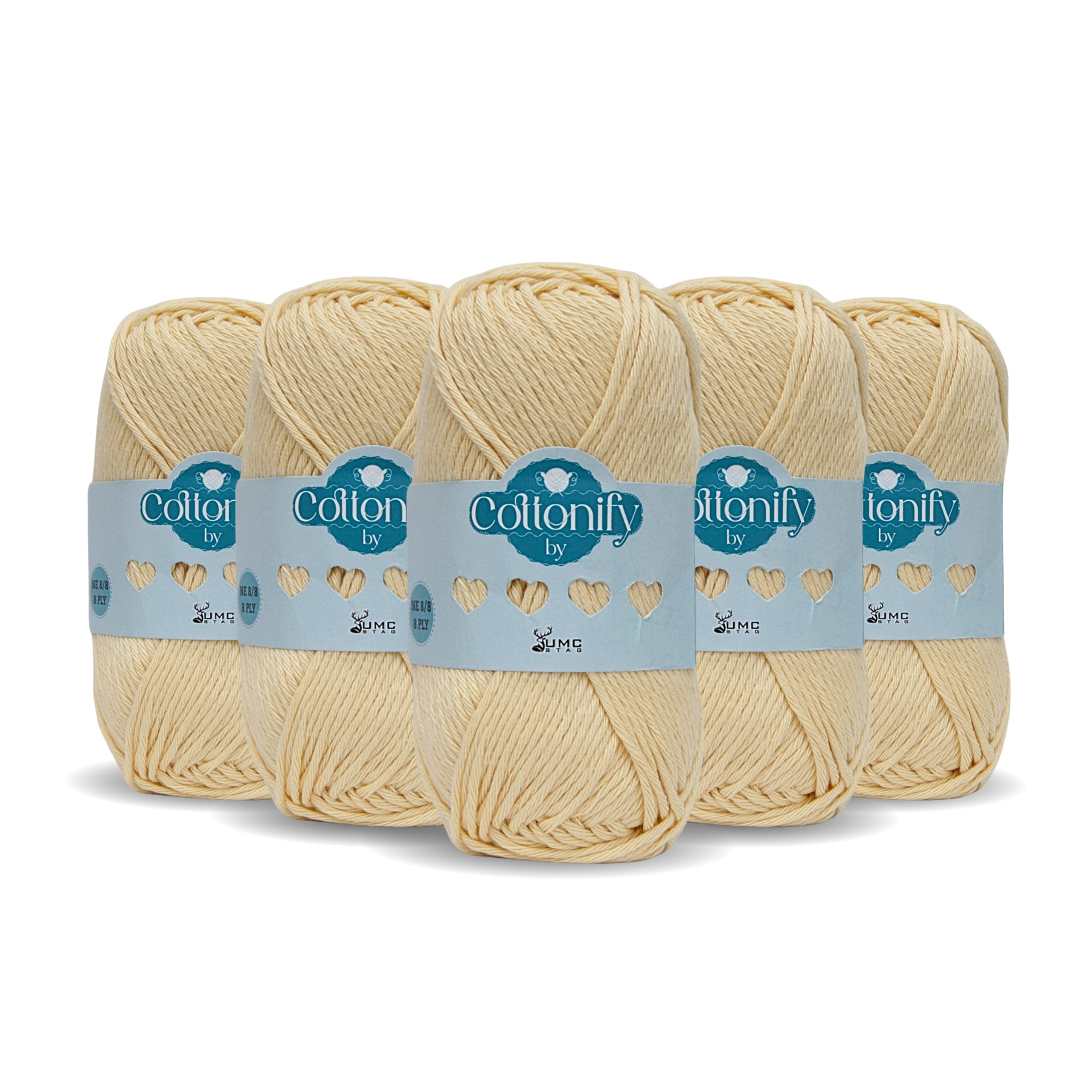 Cottonify 8 Ply Cotton Yarn 50g – 100% Long Staple Combed Cotton (75m) – Soft Strong Crochet & Knitting Yarn for Amigurumi, Dishcloths, Baby Wear & Garments – 3.5-4.5mm Hook (Yellow 300)