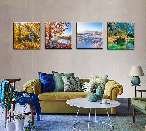 Miniatura 7 de OKEXCKK Lienzo decorativo para pared, diseño de paisaje de las cuatro estaciones, primavera, verano, otoño, invierno, colorido, árbol, pintura