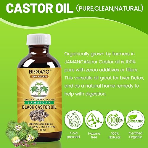 Miniatura 2 de Aceite de ricino orgánico prensado en frío en botella de vidrio, aceite de ricino para desintoxicación del hígado, limpieza, paquete de aceite de