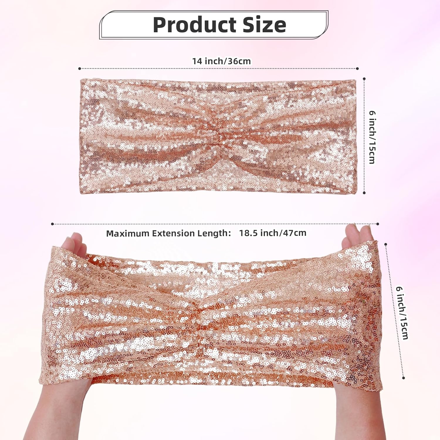Poise3EHome Rose Gold Sequin Chair Sashes Folding Chair Covers Bow for Party Wedding Reception Decorations, 20 PCS